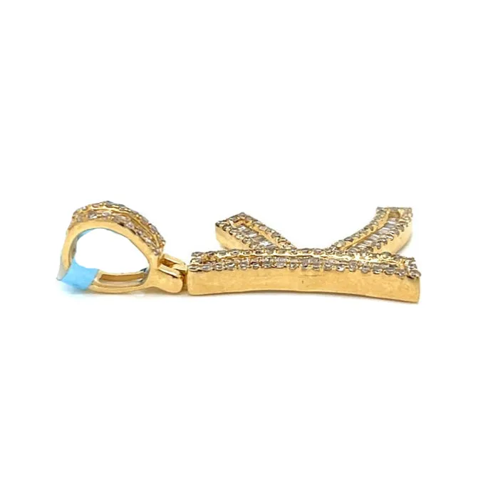 14k Gold Baguette Iced Out Alphabet Initials Pendants