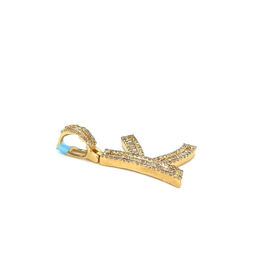 14k Gold Baguette Iced Out Alphabet Initials Pendants