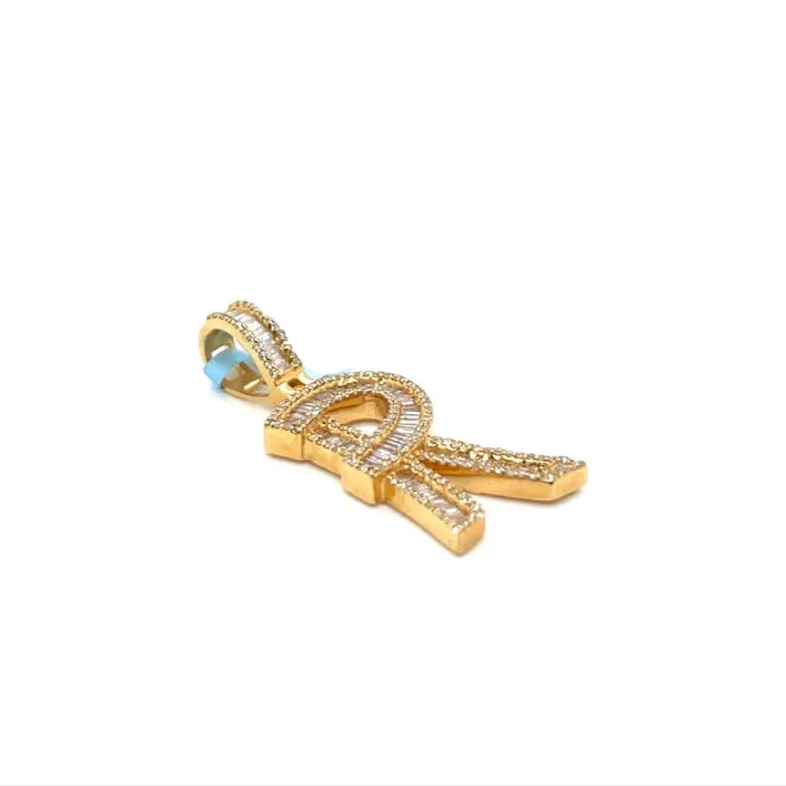 14k Gold Baguette Iced Out Alphabet Initials Pendants