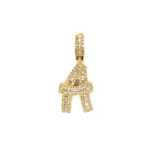 14k Gold Baguette Iced Out Alphabet Initials Pendants