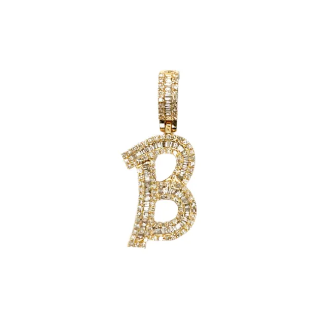 14k Gold Baguette Iced Out Alphabet Initials Pendants