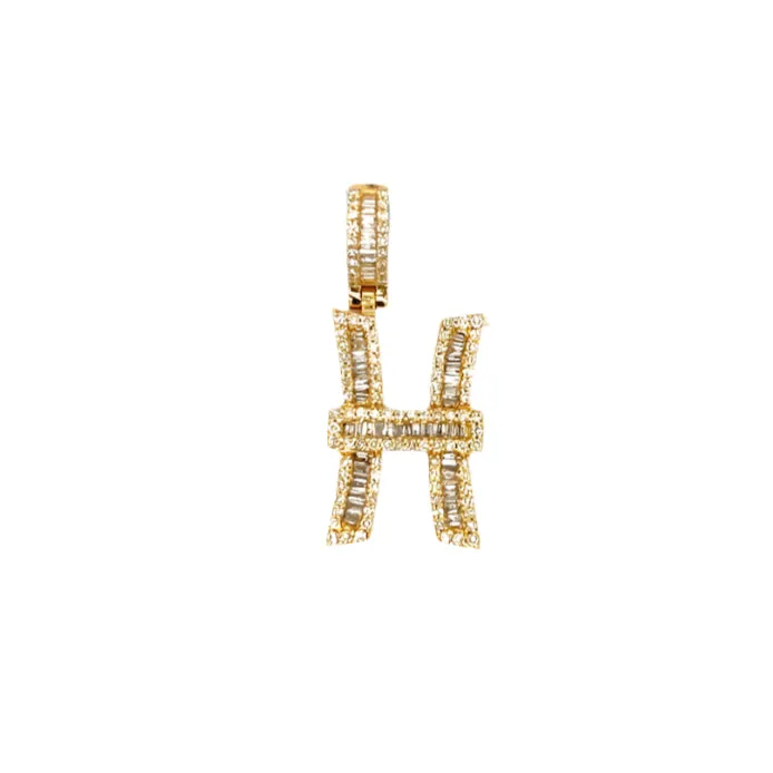 14k Gold Baguette Iced Out Alphabet Initials Pendants
