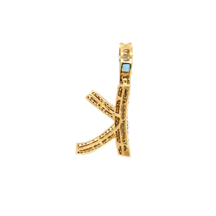 14k Gold Baguette Iced Out Alphabet Initials Pendants