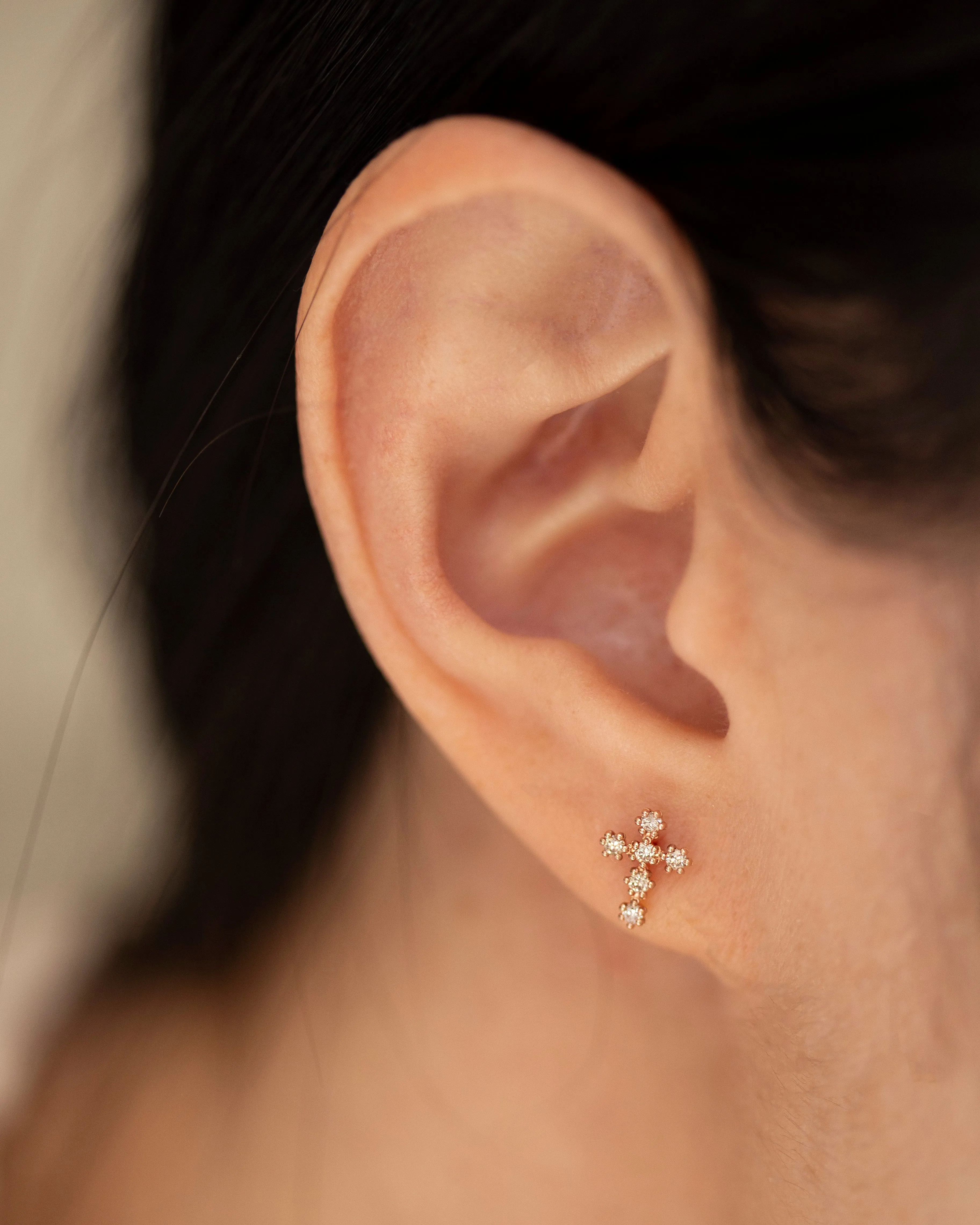 14k Gold Diamond Cross Earrings