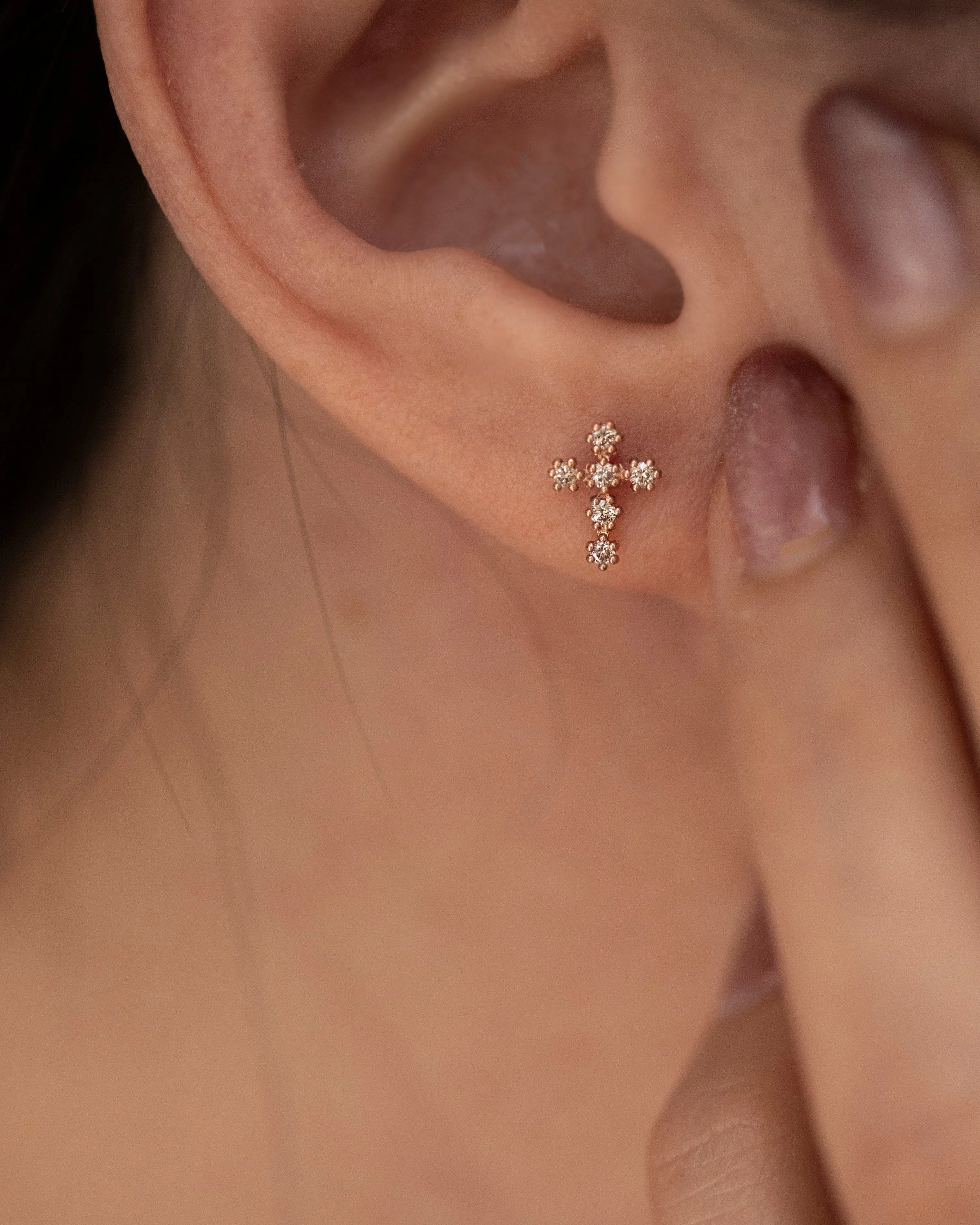 14k Gold Diamond Cross Earrings