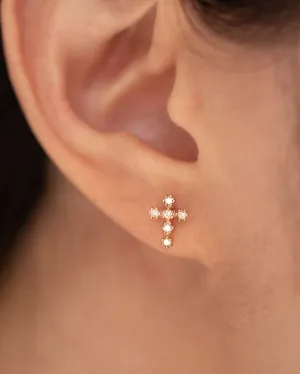 14k Gold Diamond Cross Earrings