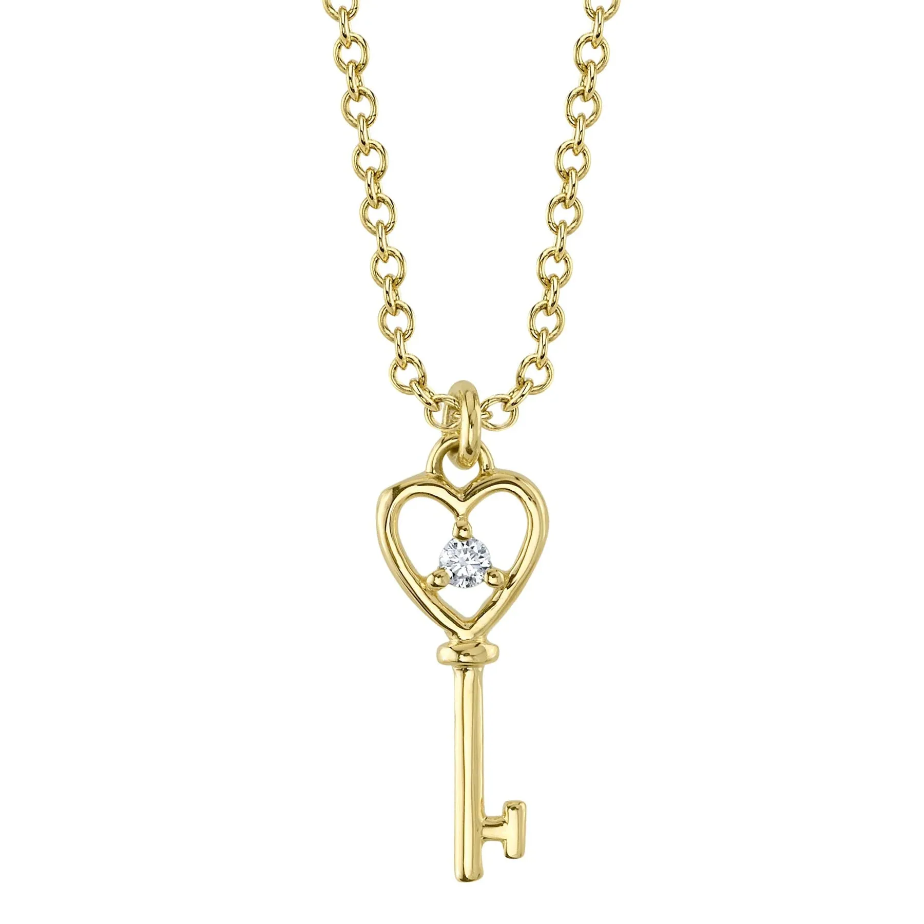 14K Gold Diamond Heart Key Pendant Necklace