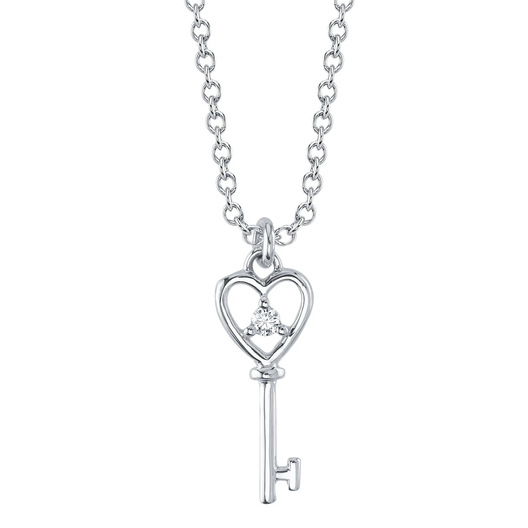 14K Gold Diamond Heart Key Pendant Necklace