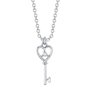 14K Gold Diamond Heart Key Pendant Necklace