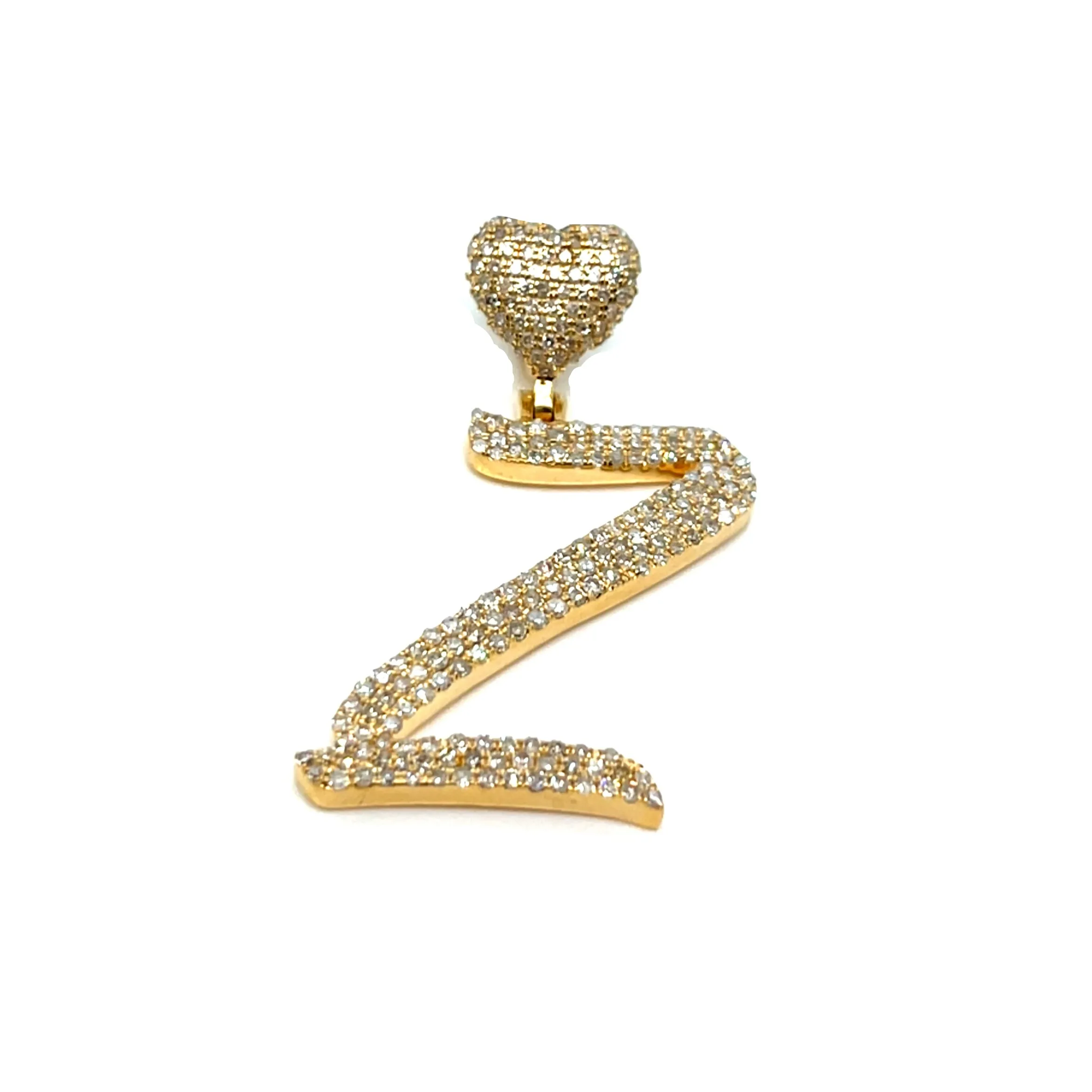 14k Gold Diamond stylized Alphabet letter Heart Bail Icy Charm Pendant - SP16945