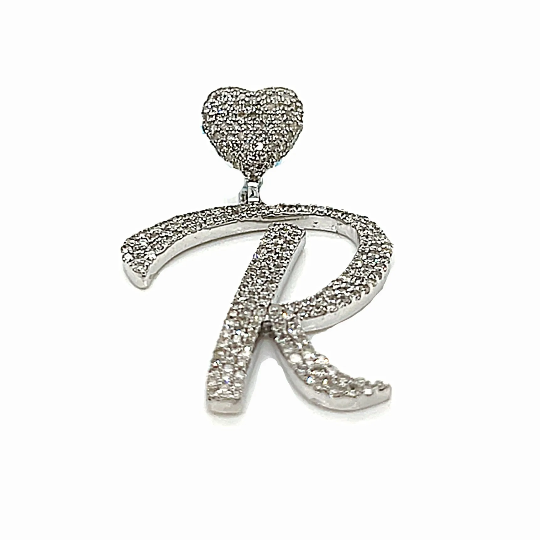14k Gold Diamond stylized Alphabet letter Heart Bail Icy Charm Pendant - SP16945
