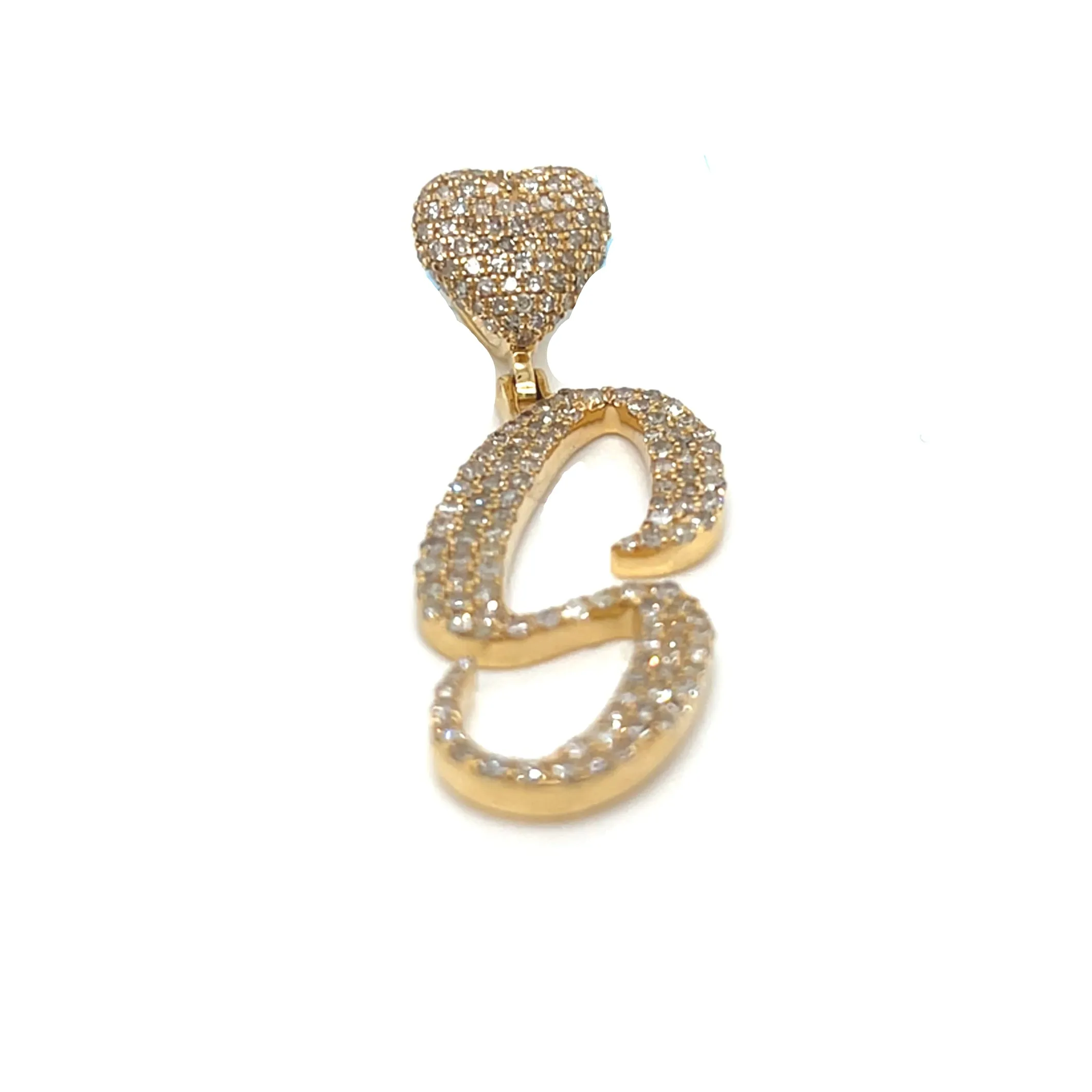 14k Gold Diamond stylized Alphabet letter Heart Bail Icy Charm Pendant - SP16945