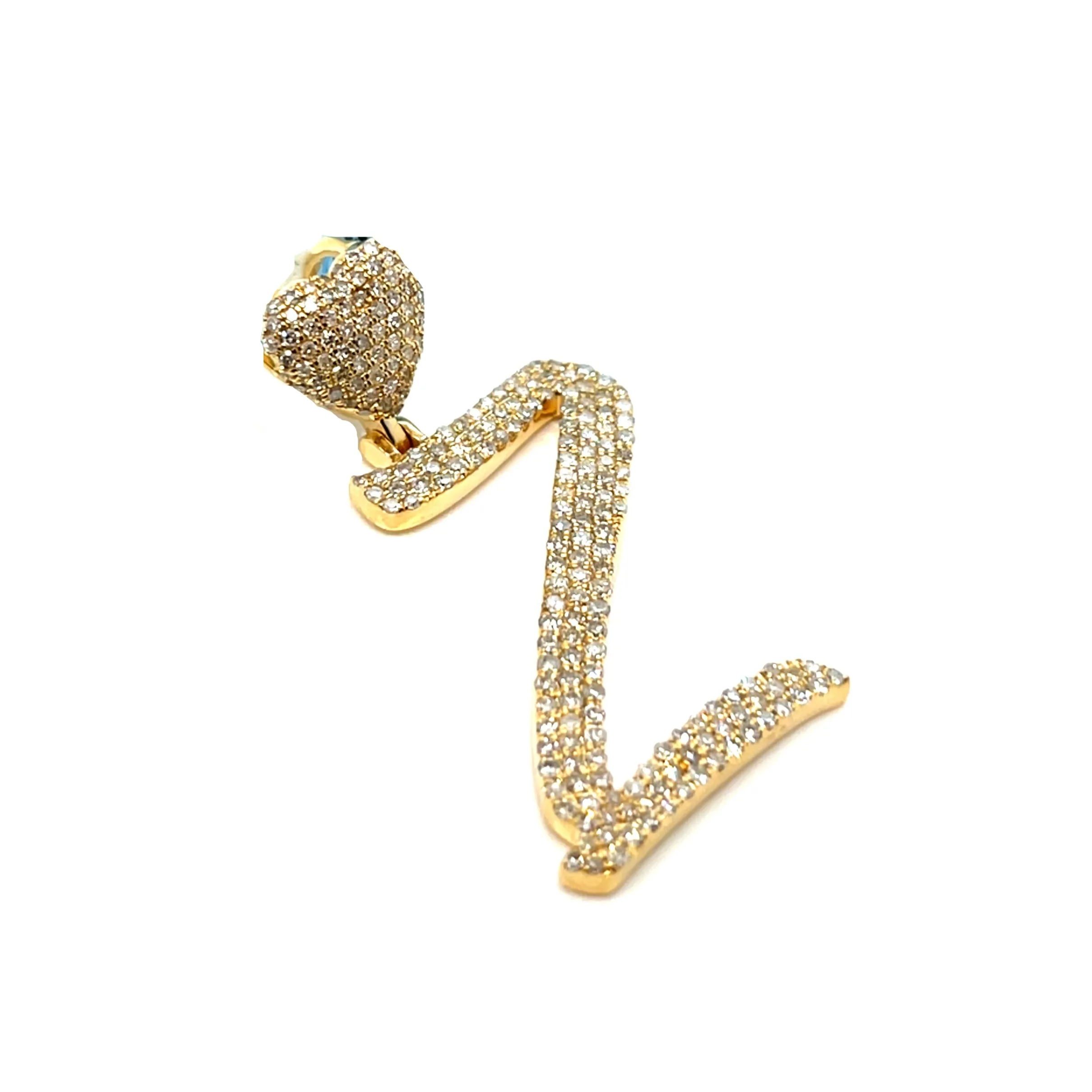 14k Gold Diamond stylized Alphabet letter Heart Bail Icy Charm Pendant - SP16945