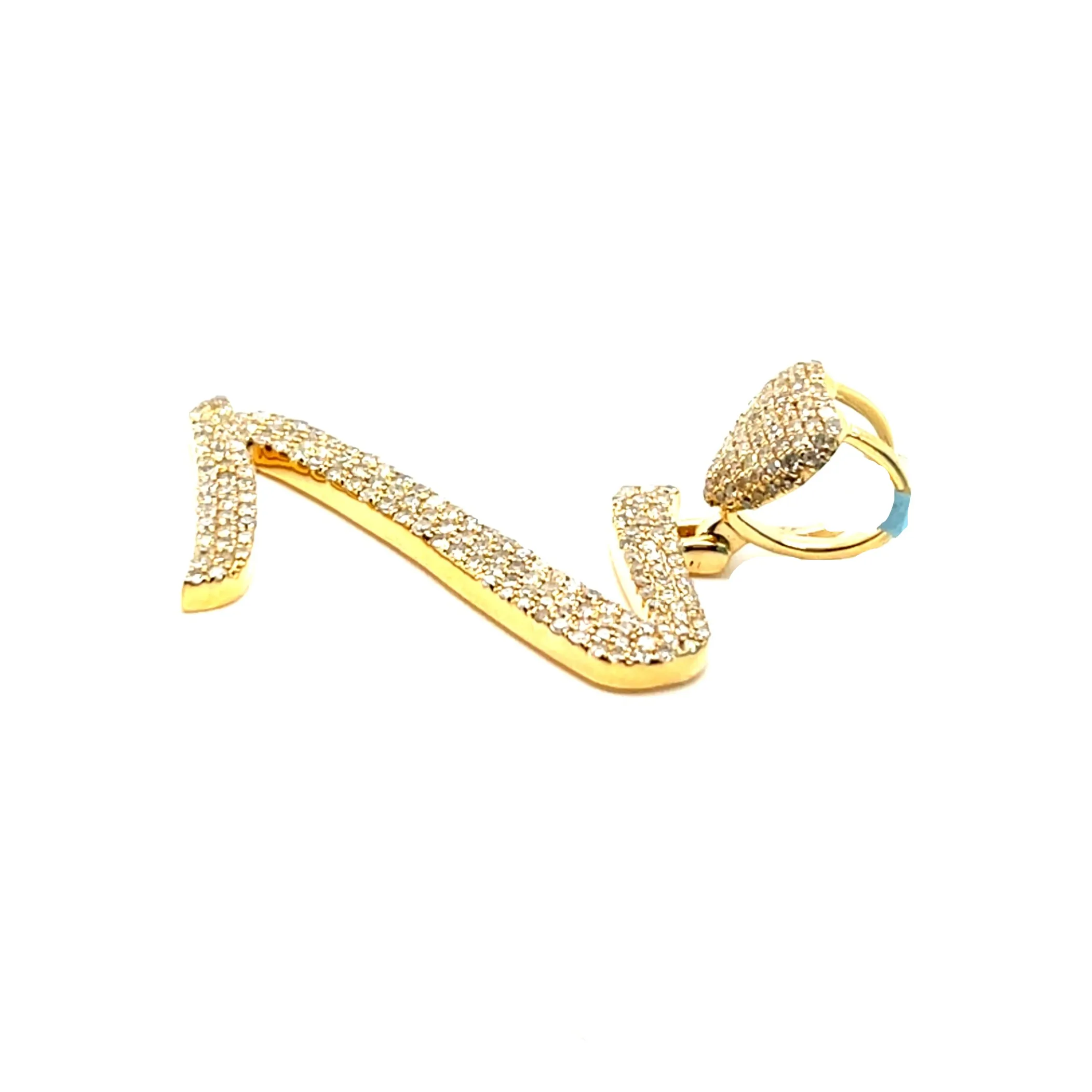14k Gold Diamond stylized Alphabet letter Heart Bail Icy Charm Pendant - SP16945