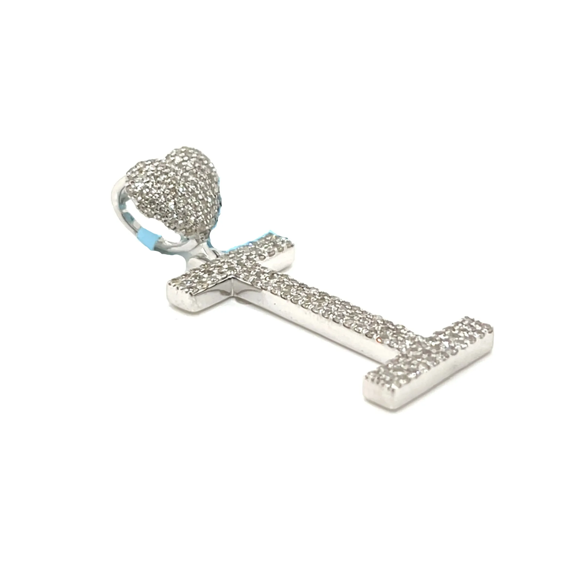 14k Gold Diamond stylized Alphabet letter Heart Bail Icy Charm Pendant - SP16945
