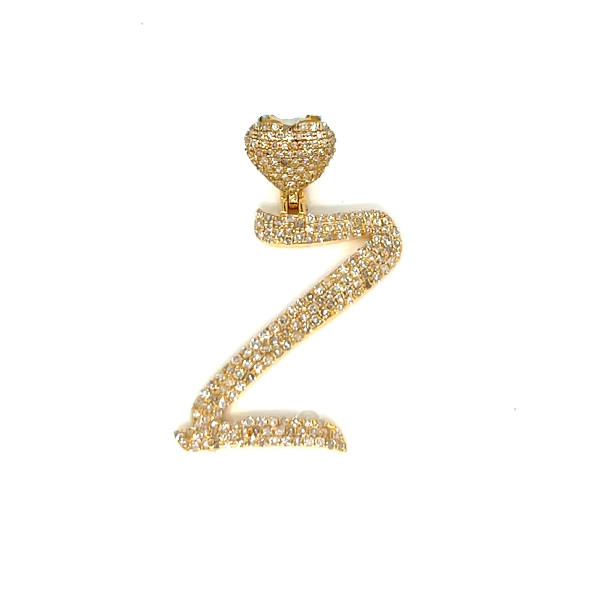 14k Gold Diamond stylized Alphabet letter Heart Bail Icy Charm Pendant - SP16945