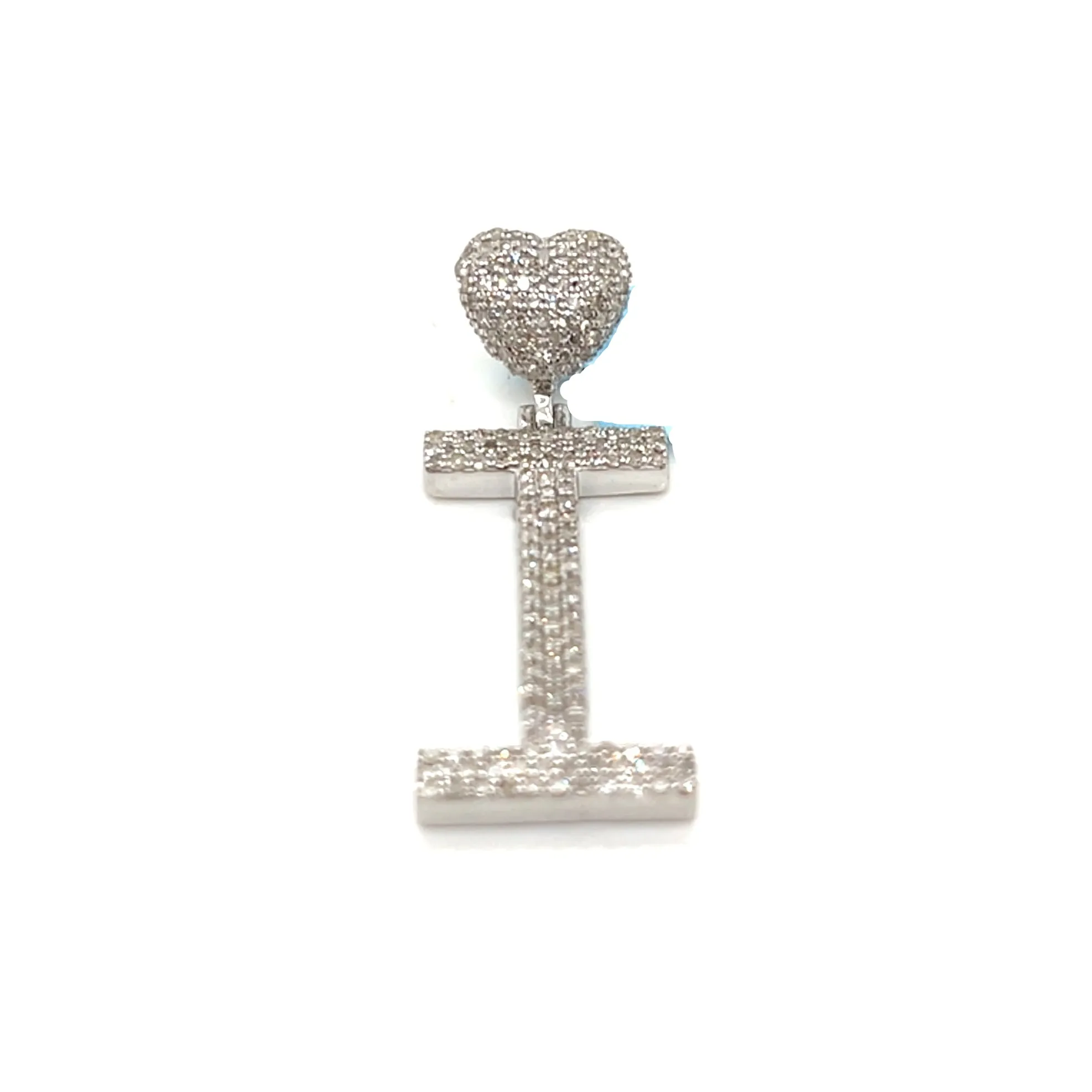 14k Gold Diamond stylized Alphabet letter Heart Bail Icy Charm Pendant - SP16945