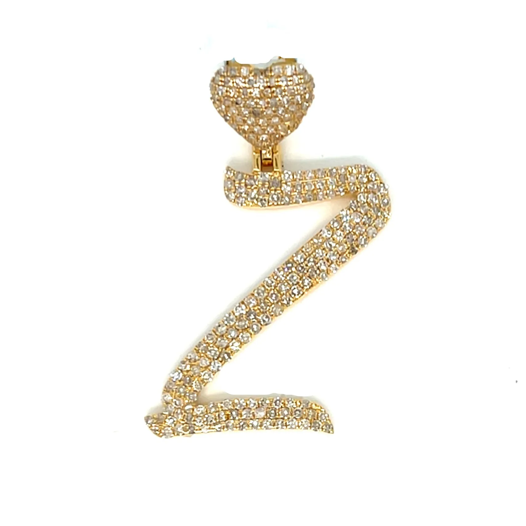 14k Gold Diamond stylized Alphabet letter Heart Bail Icy Charm Pendant - SP16945