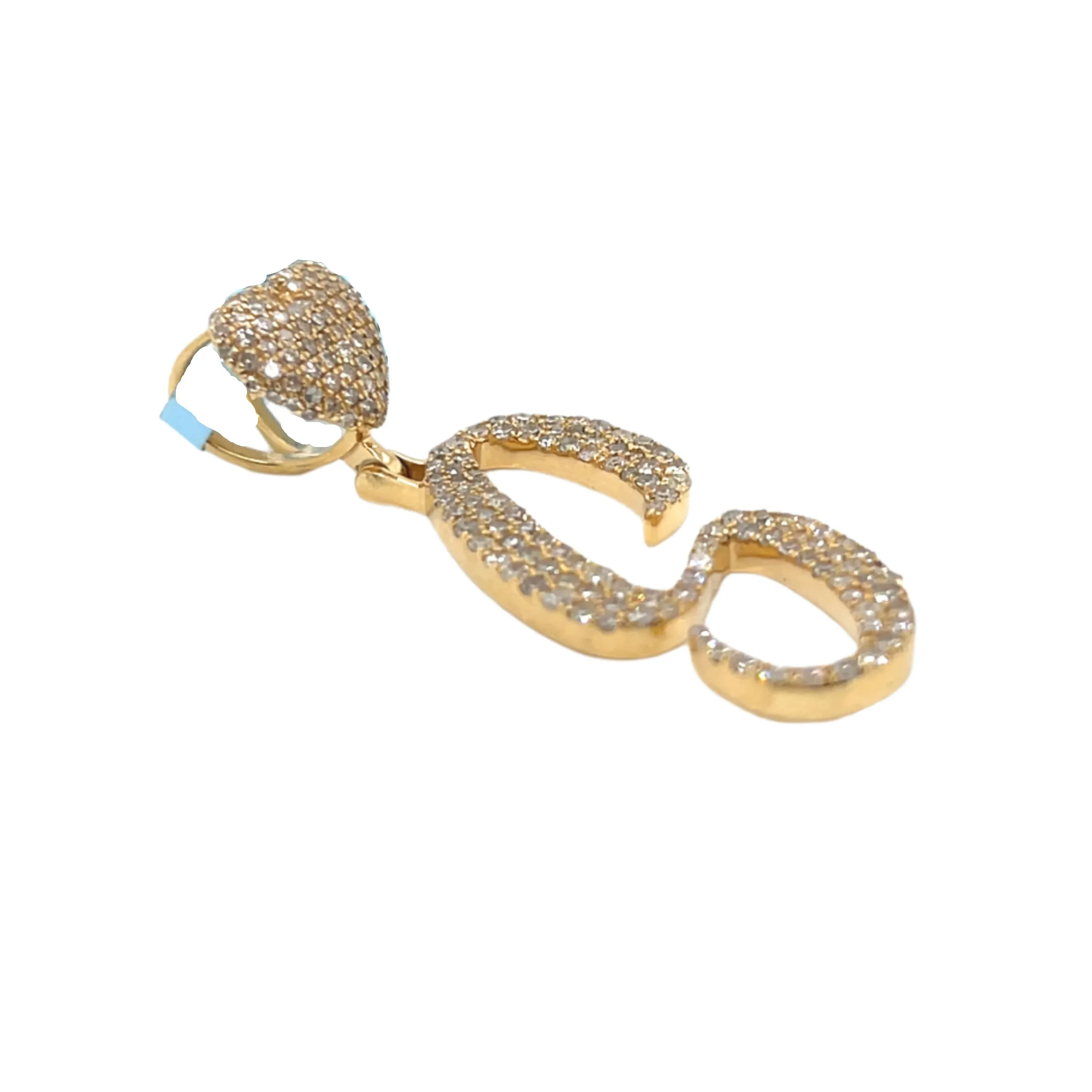 14k Gold Diamond stylized Alphabet letter Heart Bail Icy Charm Pendant - SP16945