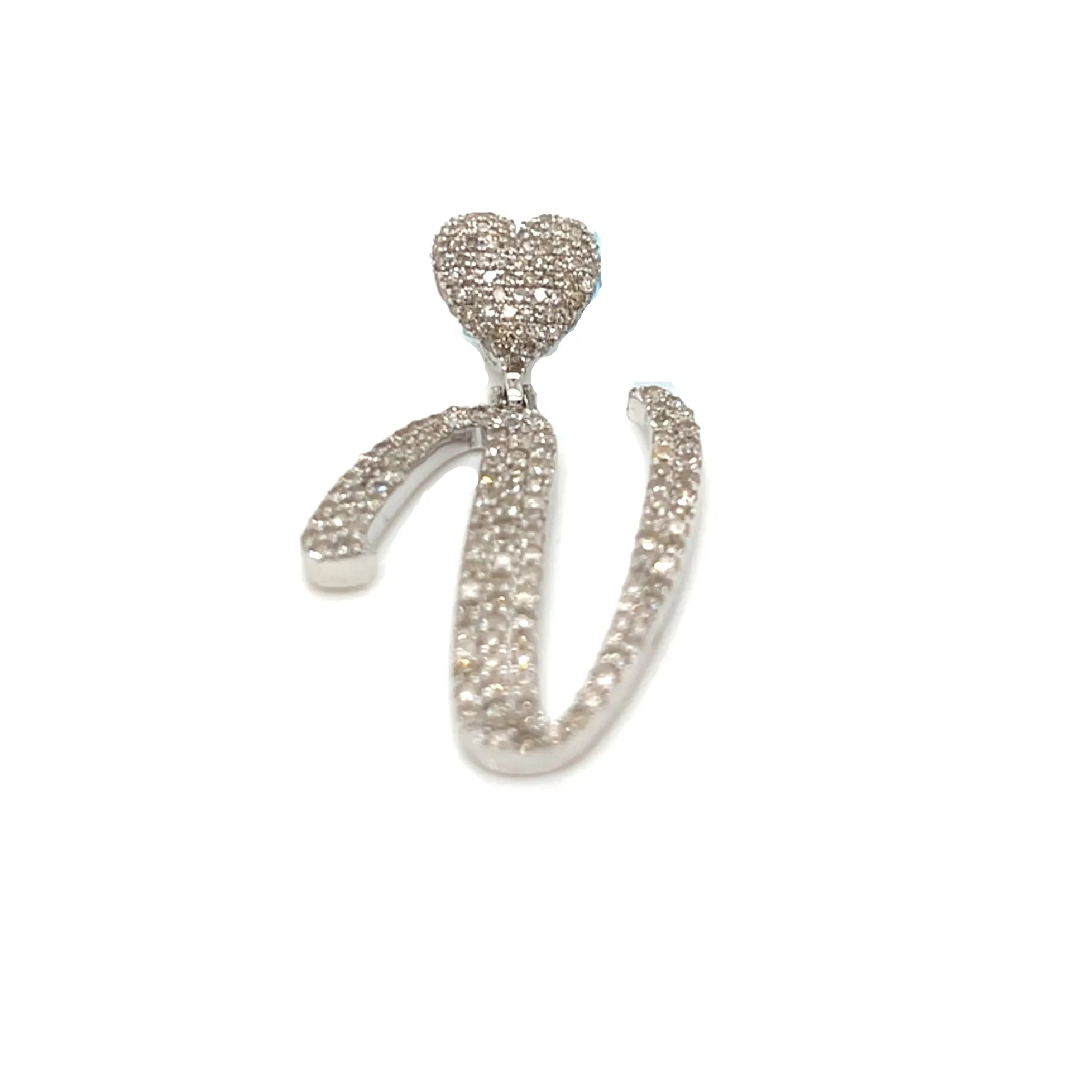 14k Gold Diamond stylized Alphabet letter Heart Bail Icy Charm Pendant - SP16945