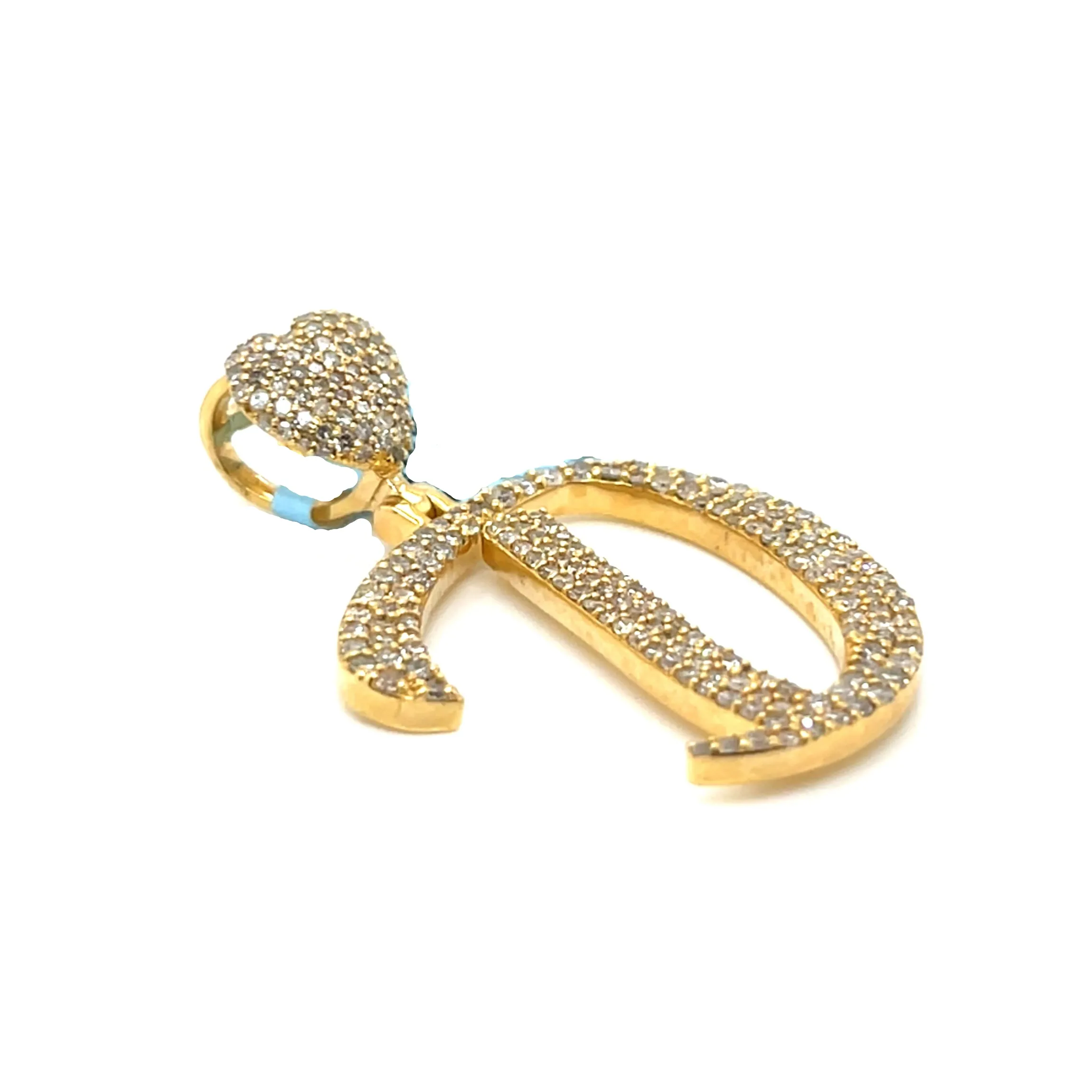 14k Gold Diamond stylized Alphabet letter Heart Bail Icy Charm Pendant - SP16945