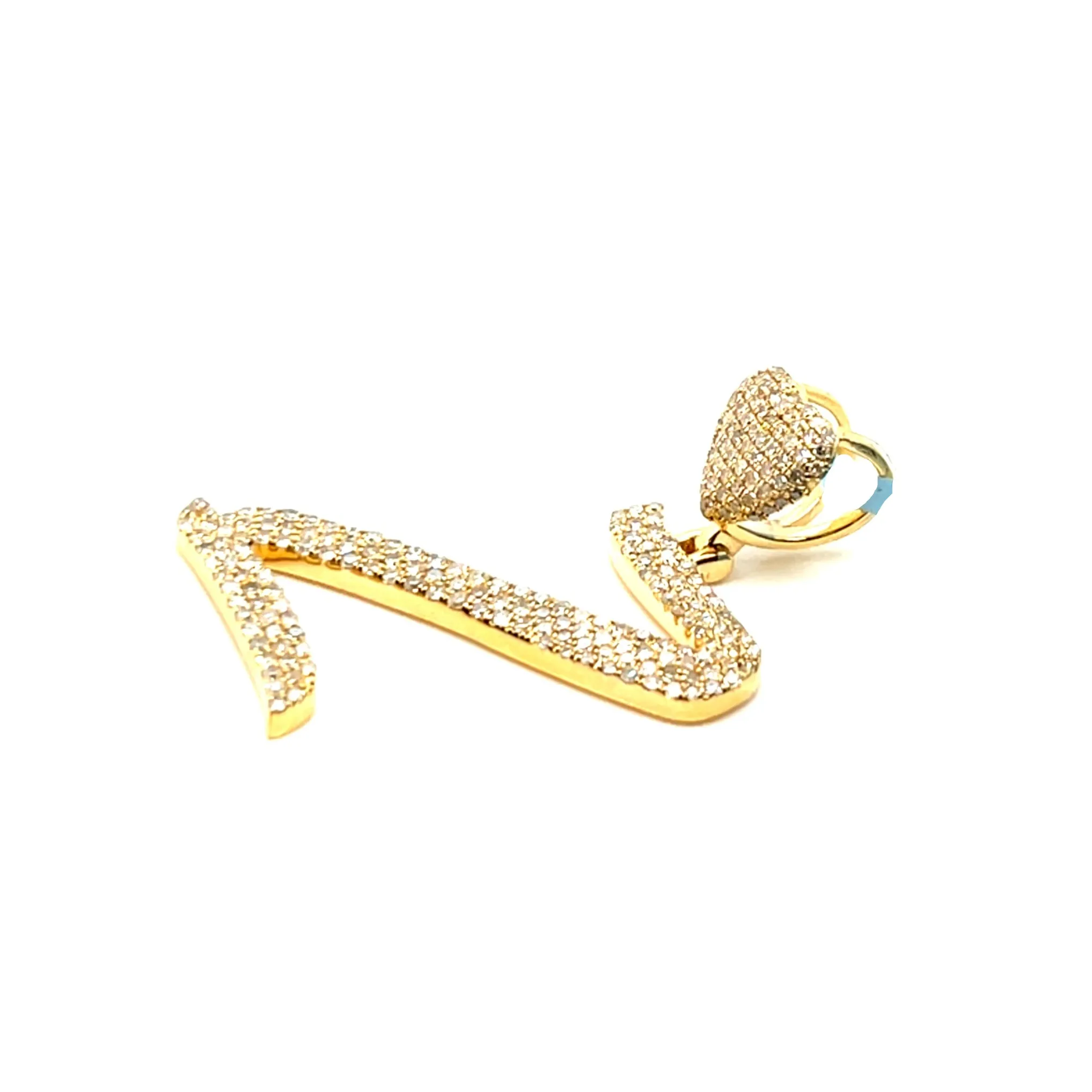 14k Gold Diamond stylized Alphabet letter Heart Bail Icy Charm Pendant - SP16945