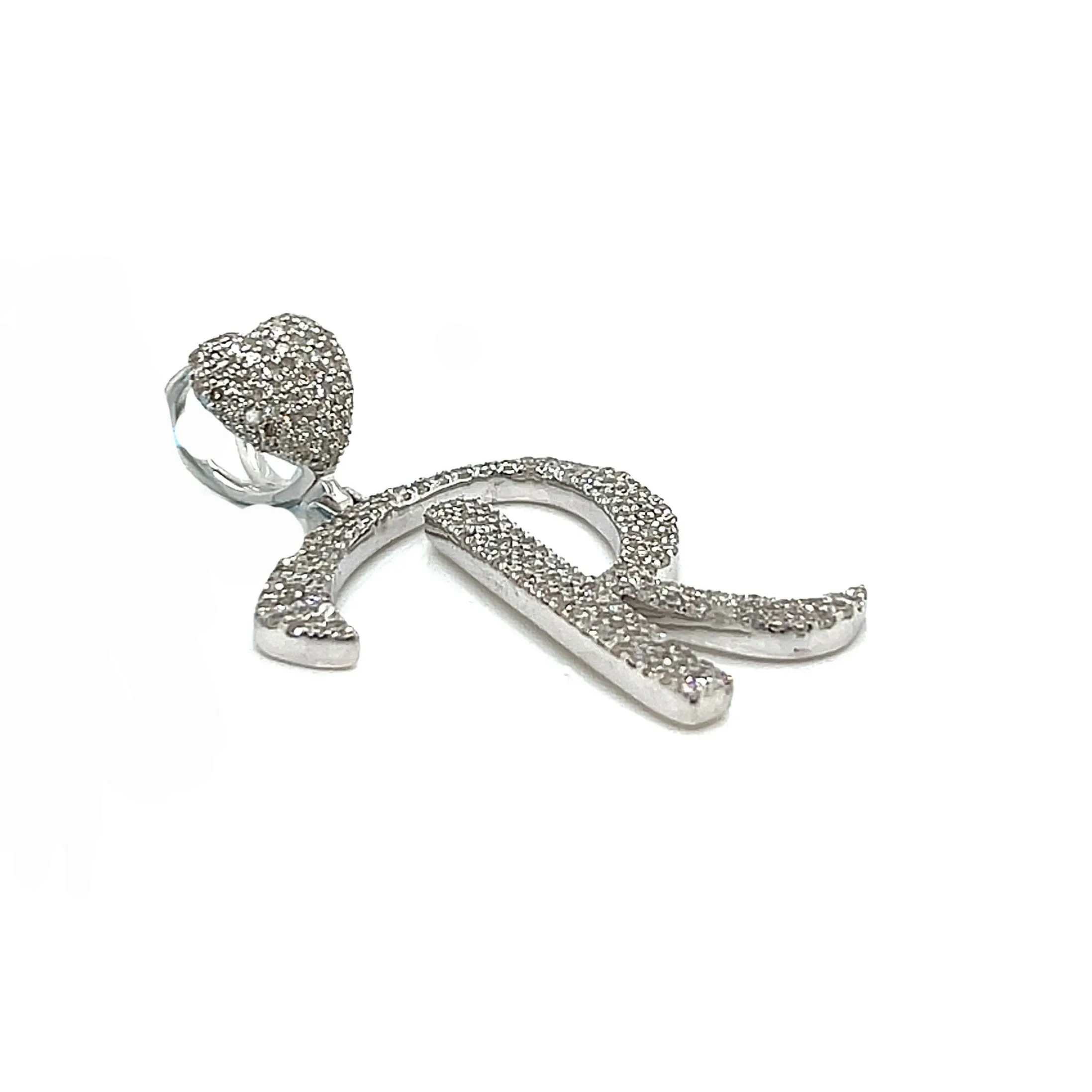 14k Gold Diamond stylized Alphabet letter Heart Bail Icy Charm Pendant - SP16945