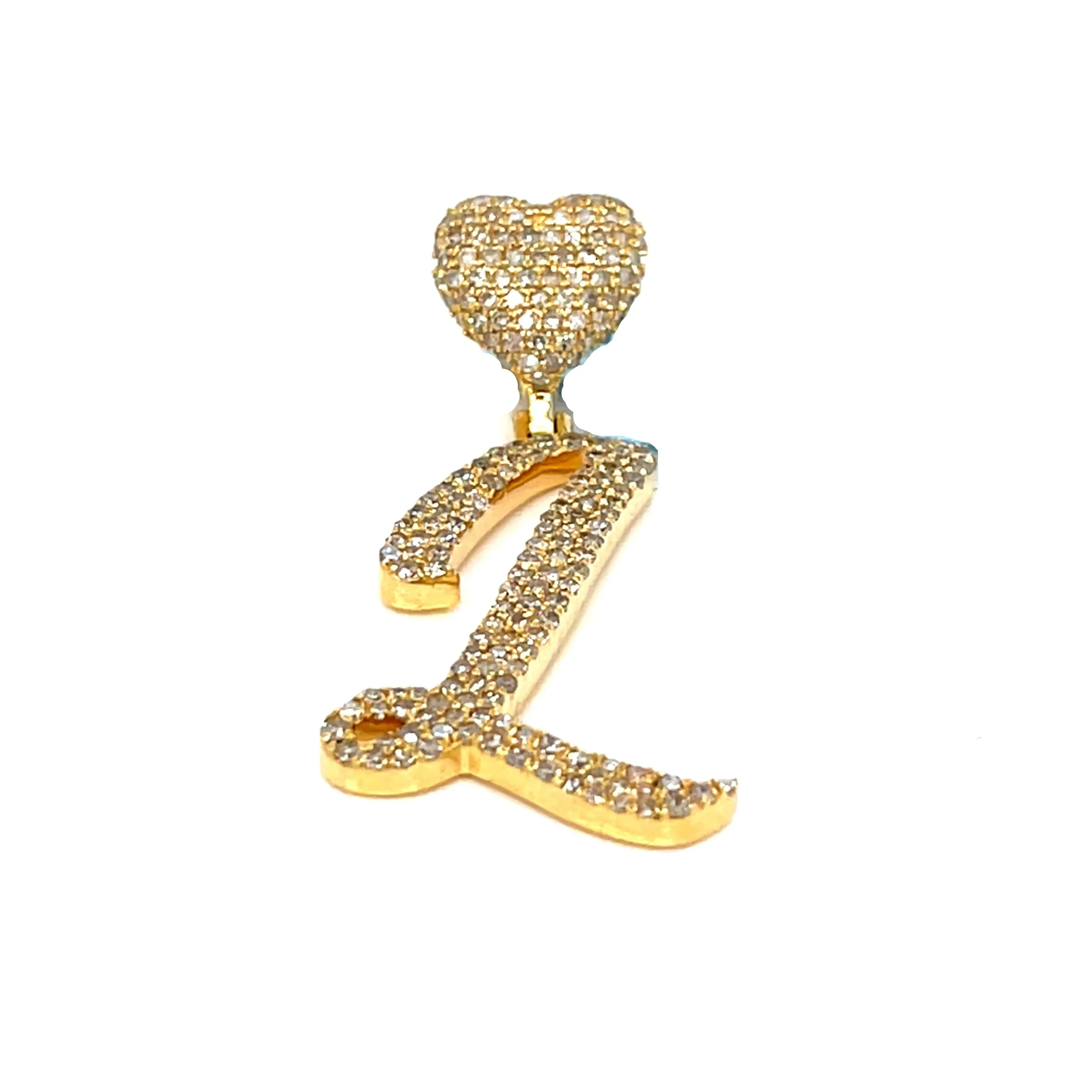 14k Gold Diamond stylized Alphabet letter Heart Bail Icy Charm Pendant - SP16945