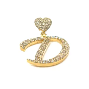 14k Gold Diamond stylized Alphabet letter Heart Bail Icy Charm Pendant - SP16945