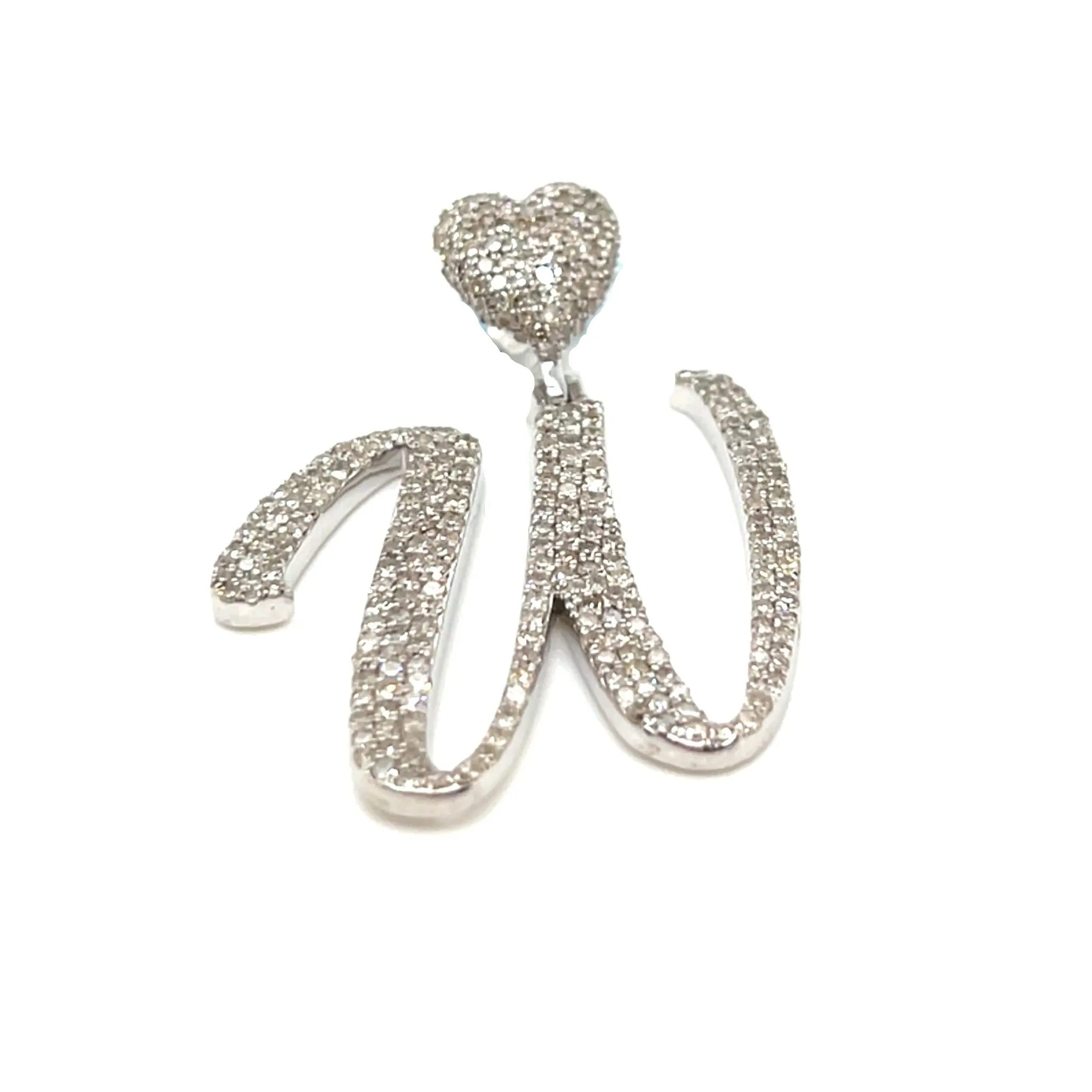 14k Gold Diamond stylized Alphabet letter Heart Bail Icy Charm Pendant - SP16945