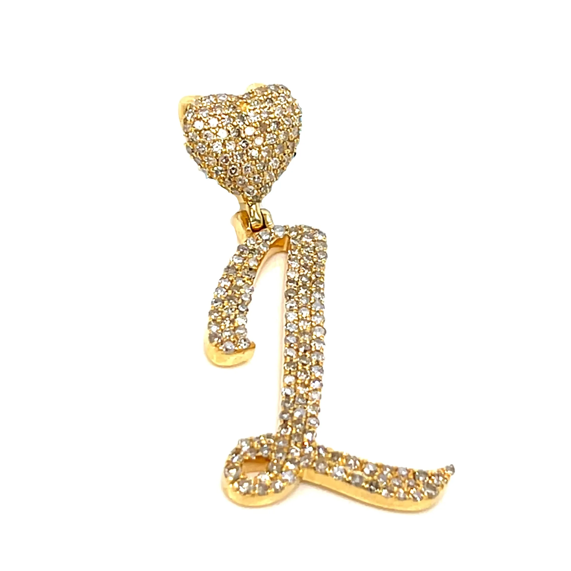 14k Gold Diamond stylized Alphabet letter Heart Bail Icy Charm Pendant - SP16945
