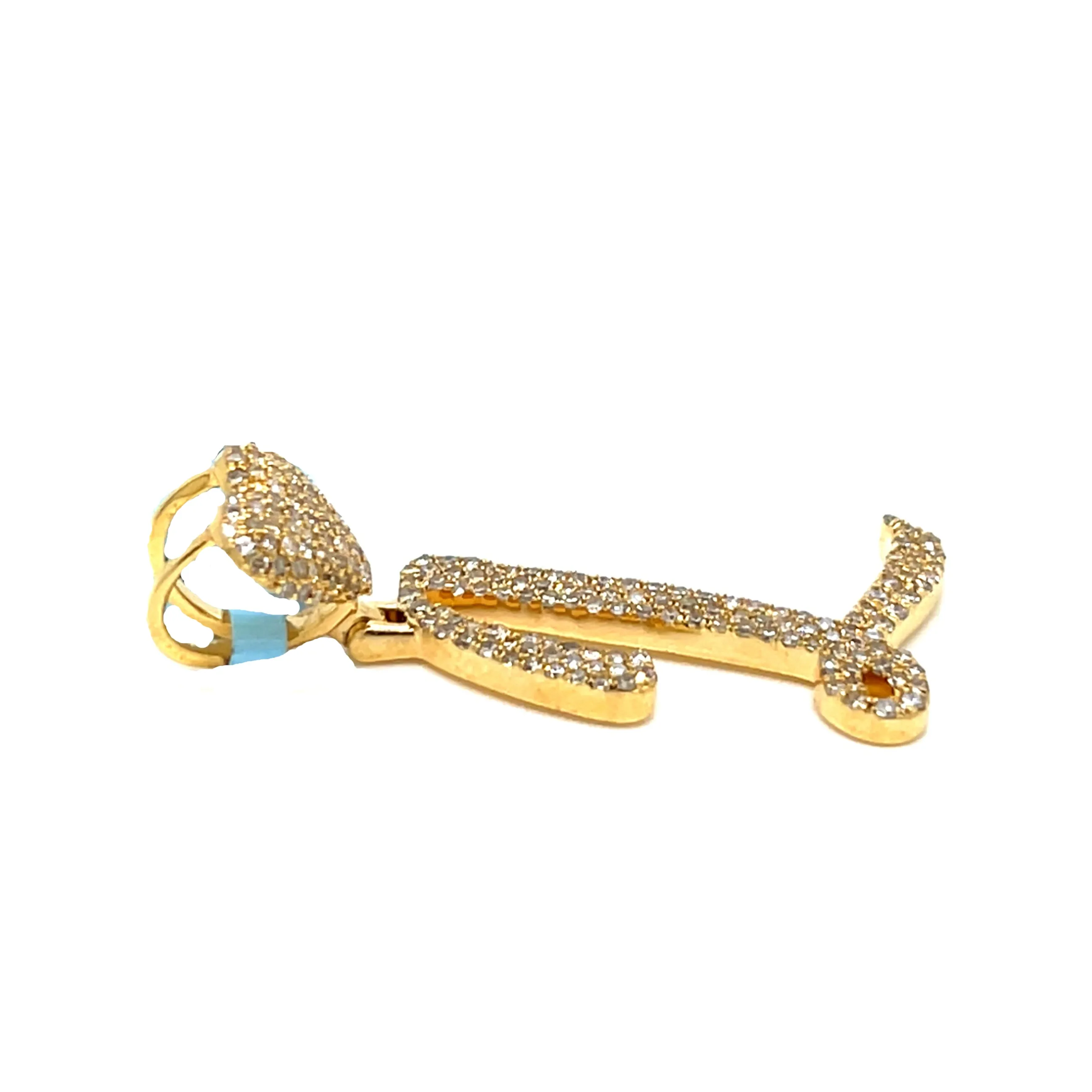 14k Gold Diamond stylized Alphabet letter Heart Bail Icy Charm Pendant - SP16945