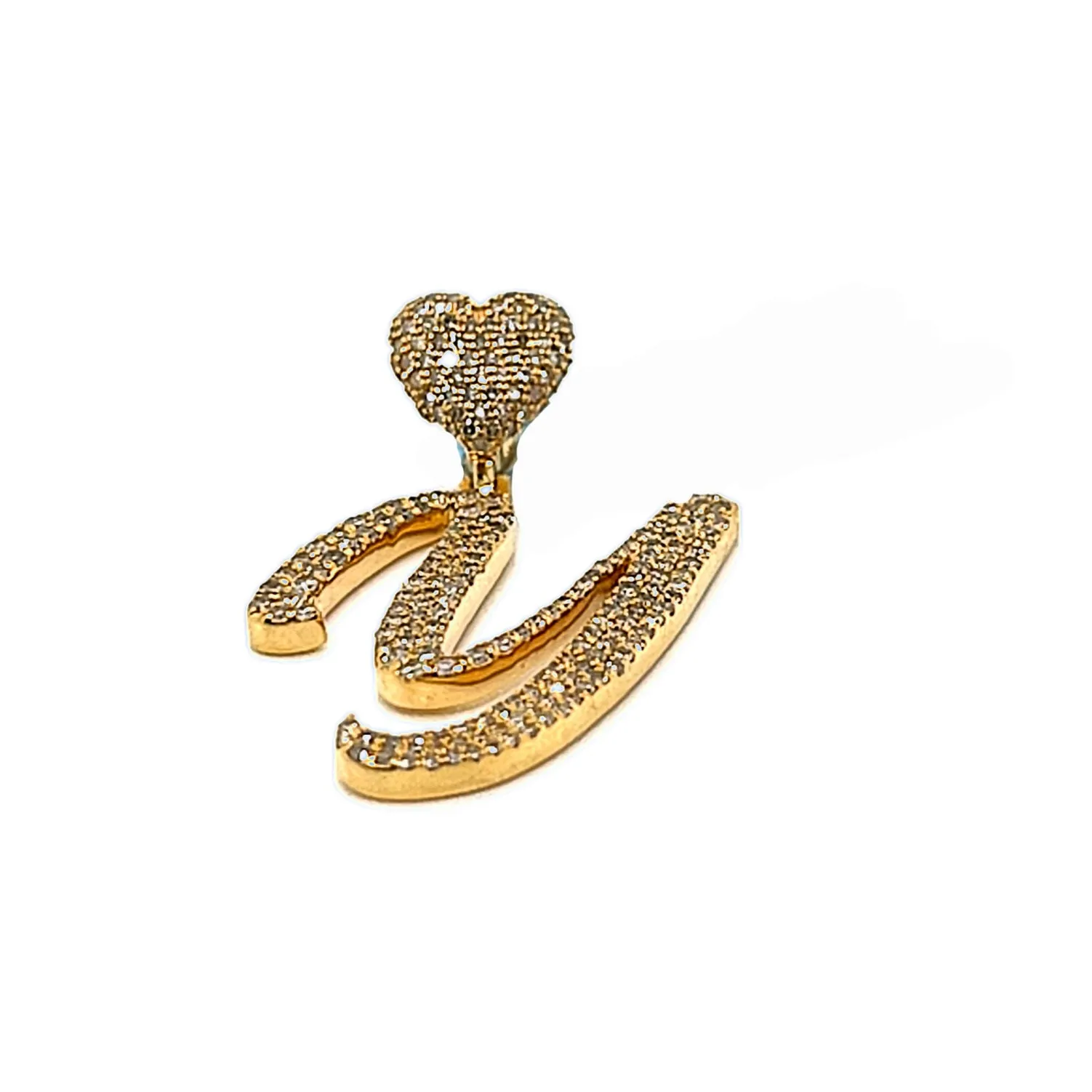 14k Gold Diamond stylized Alphabet letter Heart Bail Icy Charm Pendant - SP16945