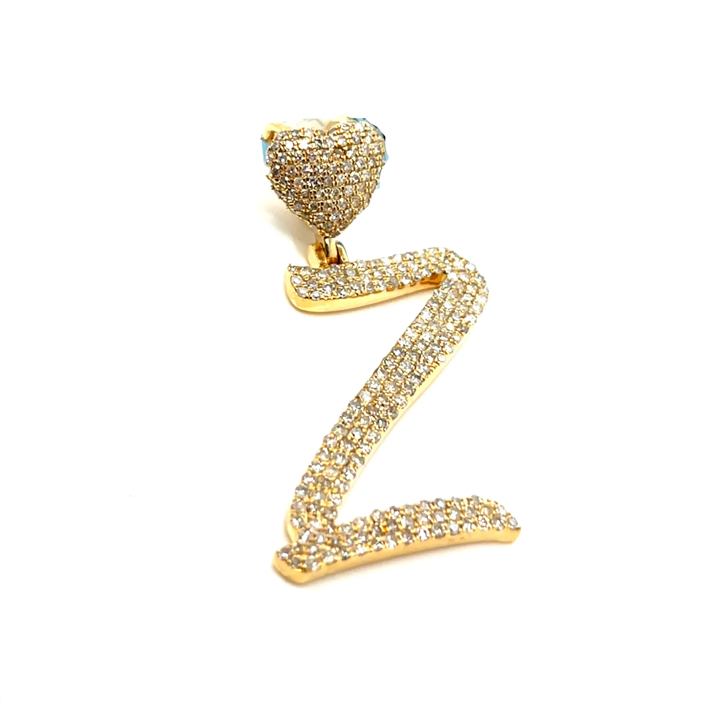 14k Gold Diamond stylized Alphabet letter Heart Bail Icy Charm Pendant - SP16945