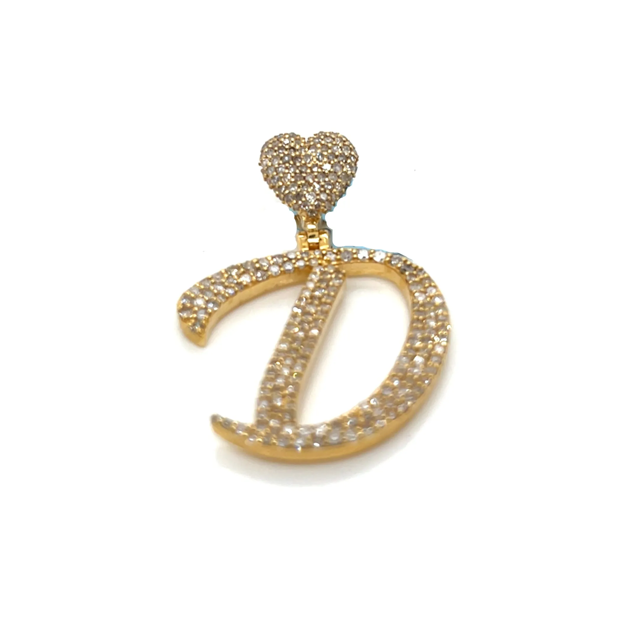 14k Gold Diamond stylized Alphabet letter Heart Bail Icy Charm Pendant - SP16945