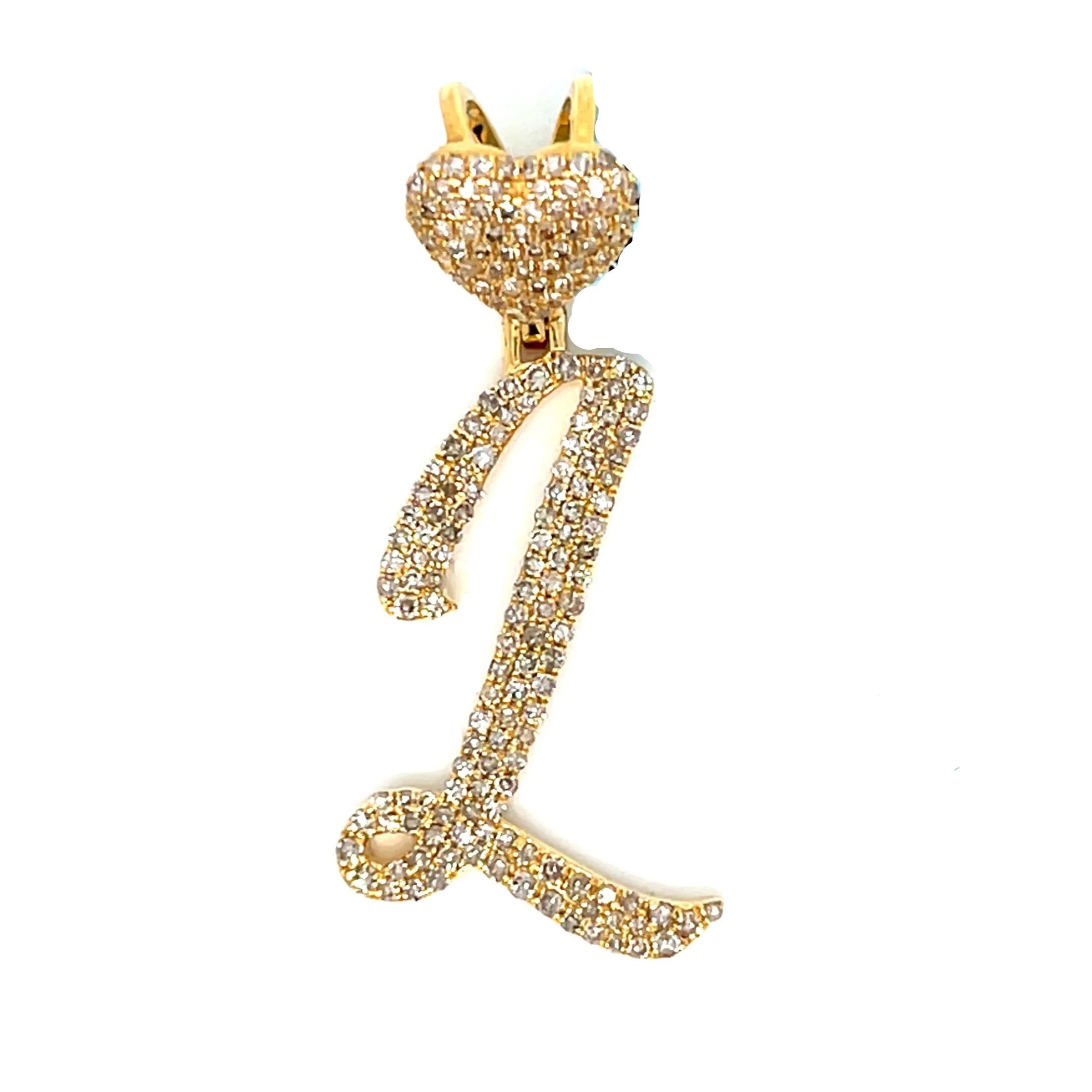 14k Gold Diamond stylized Alphabet letter Heart Bail Icy Charm Pendant - SP16945