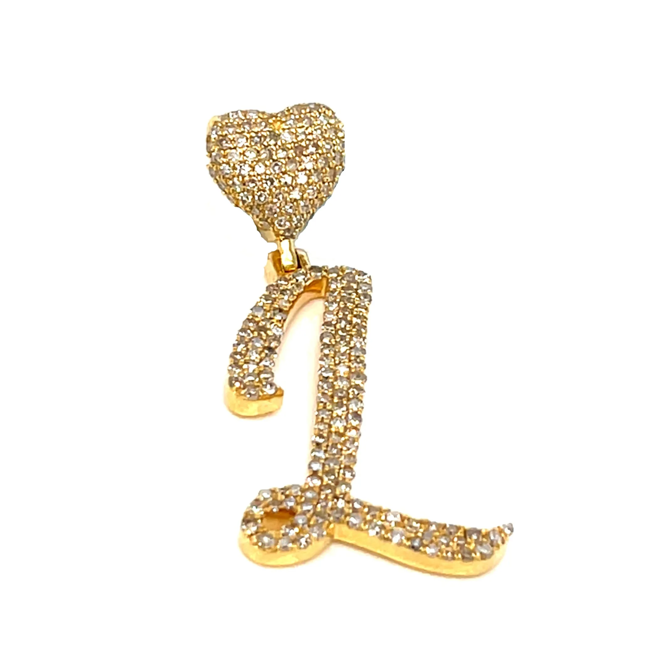 14k Gold Diamond stylized Alphabet letter Heart Bail Icy Charm Pendant - SP16945