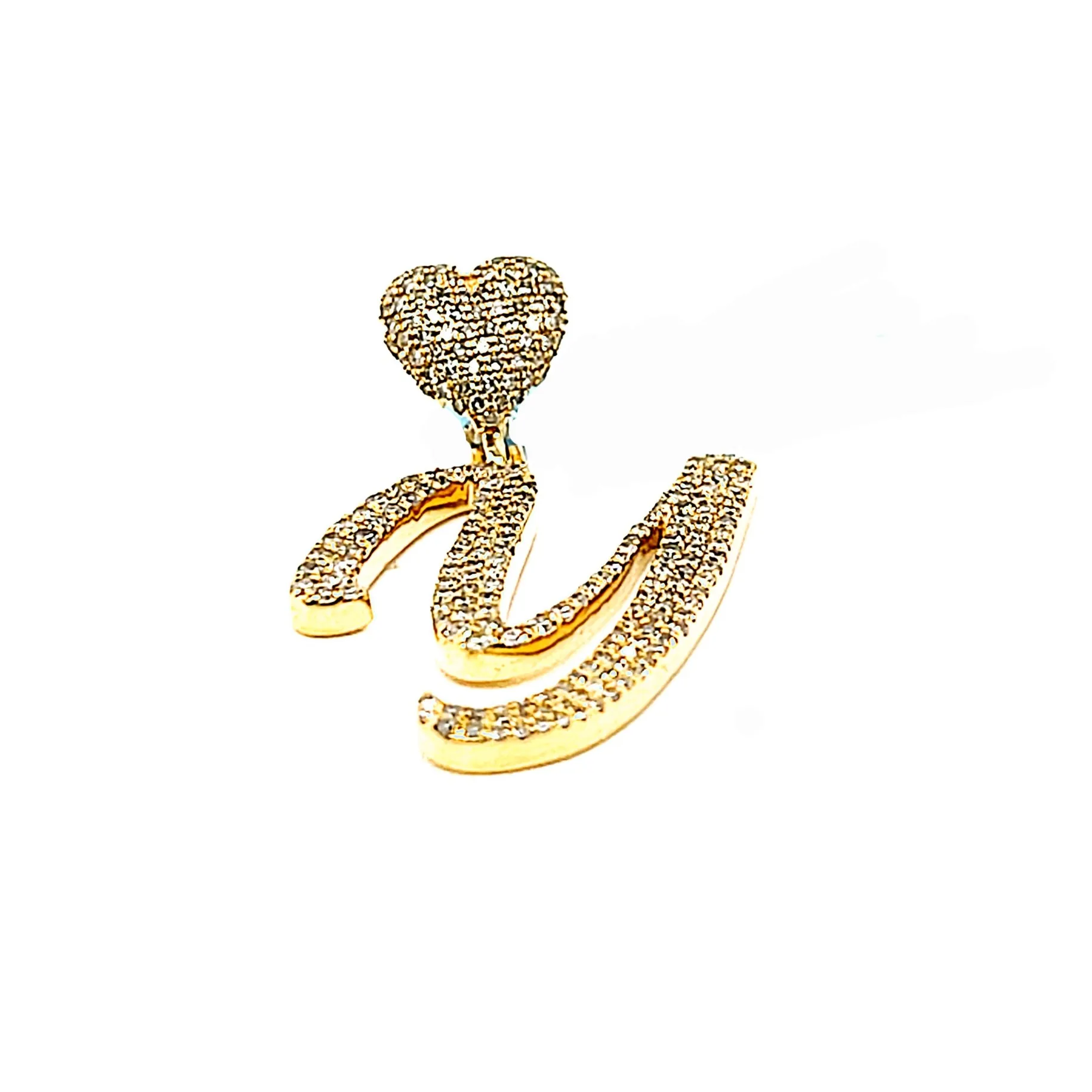14k Gold Diamond stylized Alphabet letter Heart Bail Icy Charm Pendant - SP16945