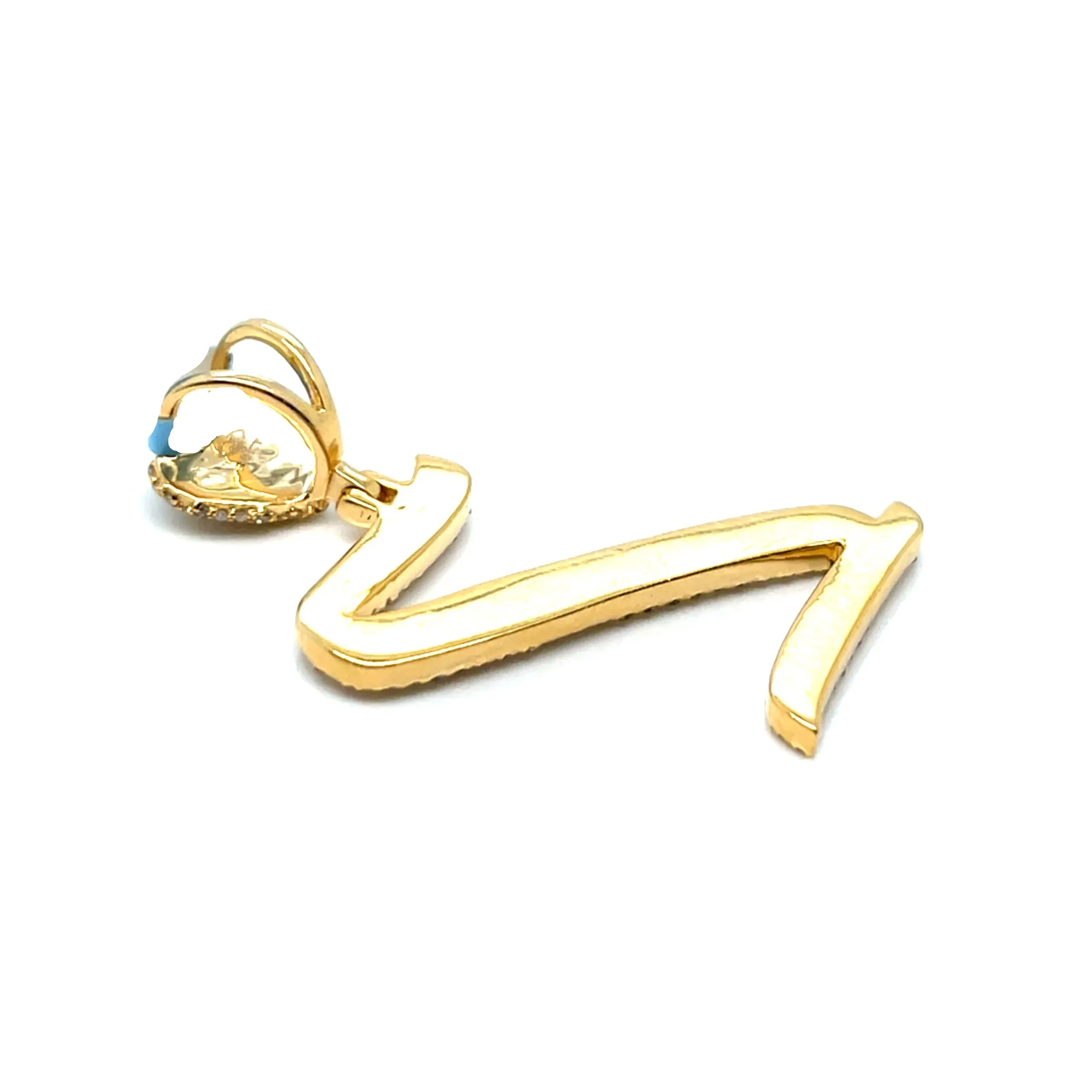 14k Gold Diamond stylized Alphabet letter Heart Bail Icy Charm Pendant - SP16945