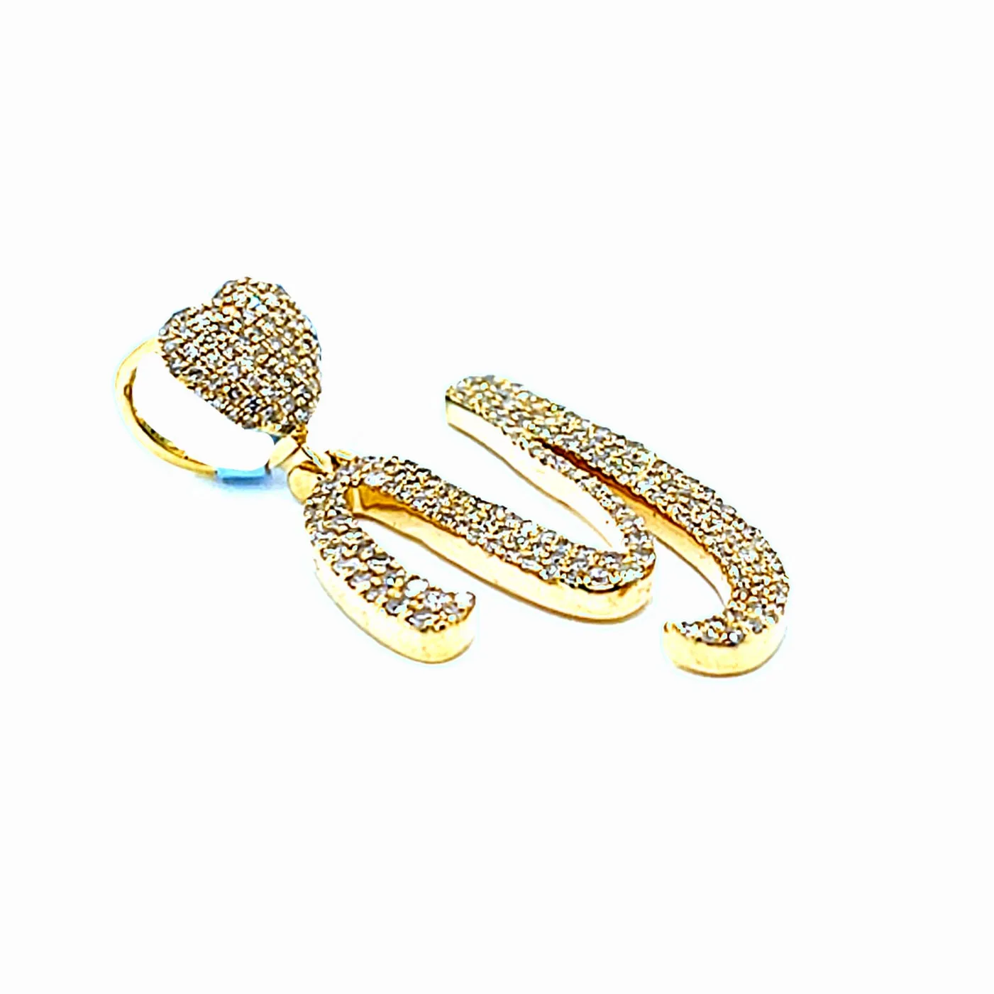 14k Gold Diamond stylized Alphabet letter Heart Bail Icy Charm Pendant - SP16945