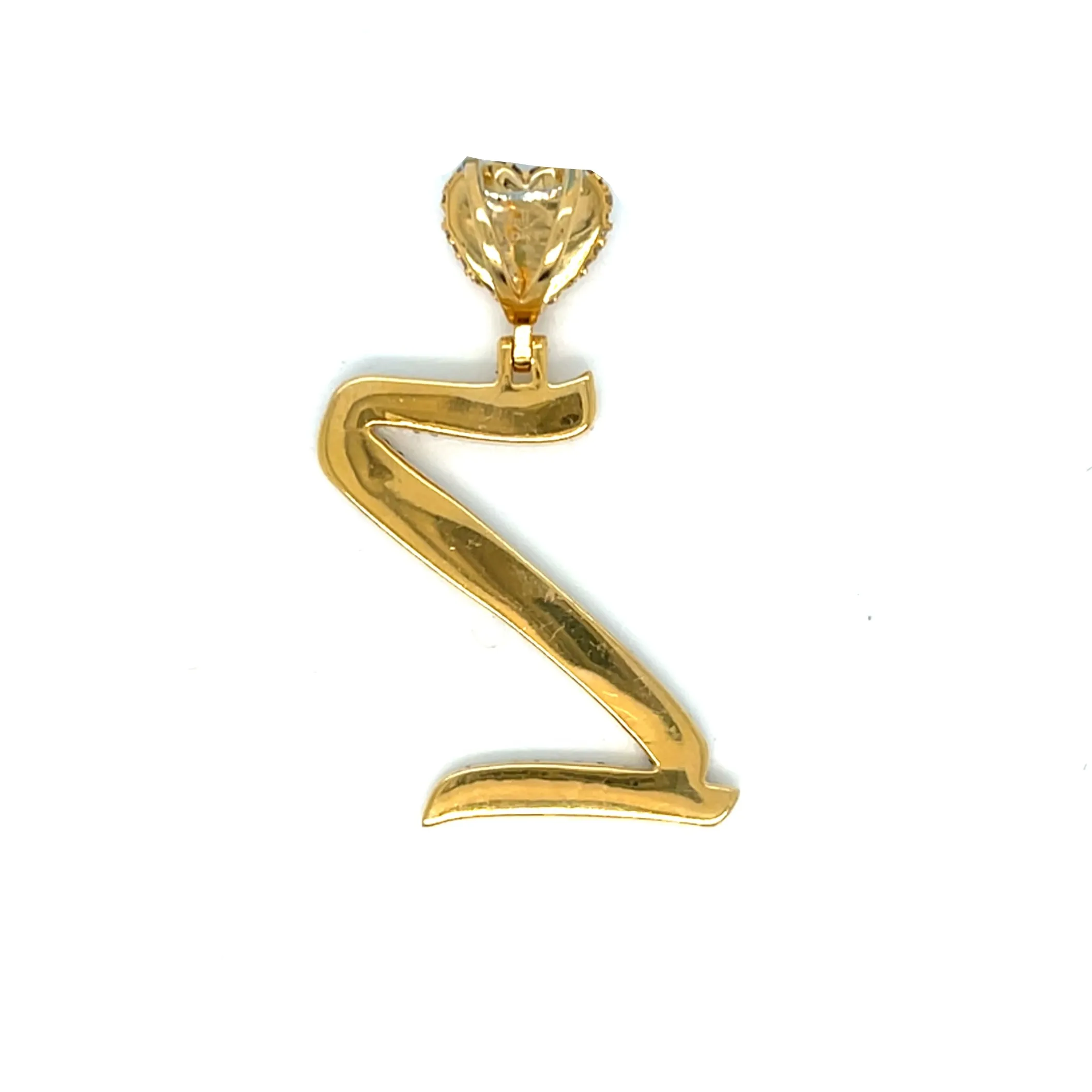 14k Gold Diamond stylized Alphabet letter Heart Bail Icy Charm Pendant - SP16945