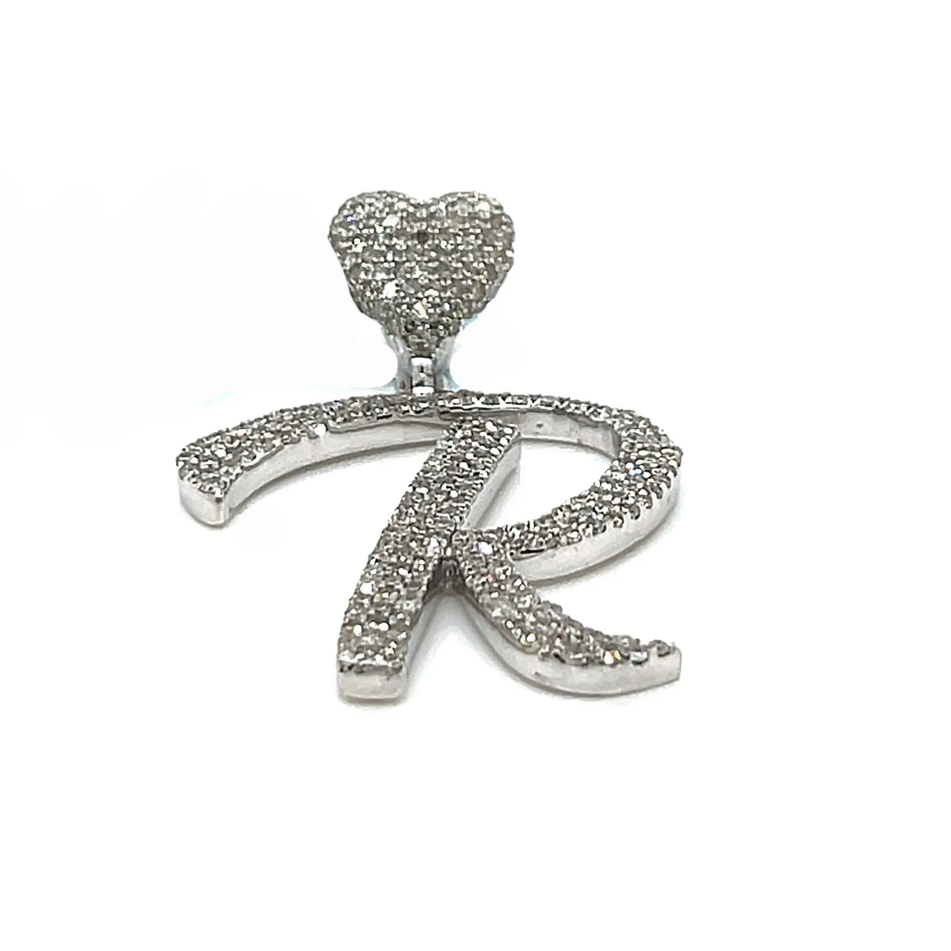 14k Gold Diamond stylized Alphabet letter Heart Bail Icy Charm Pendant - SP16945