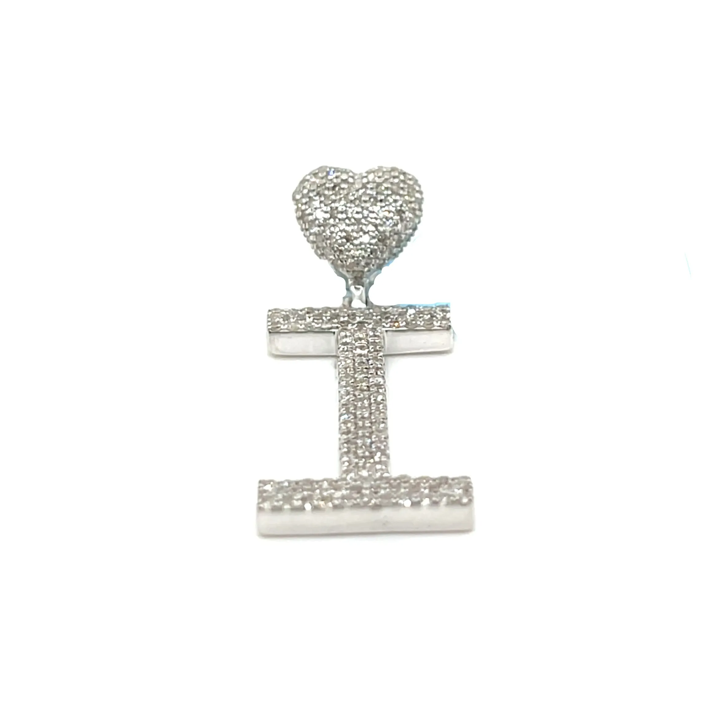 14k Gold Diamond stylized Alphabet letter Heart Bail Icy Charm Pendant - SP16945