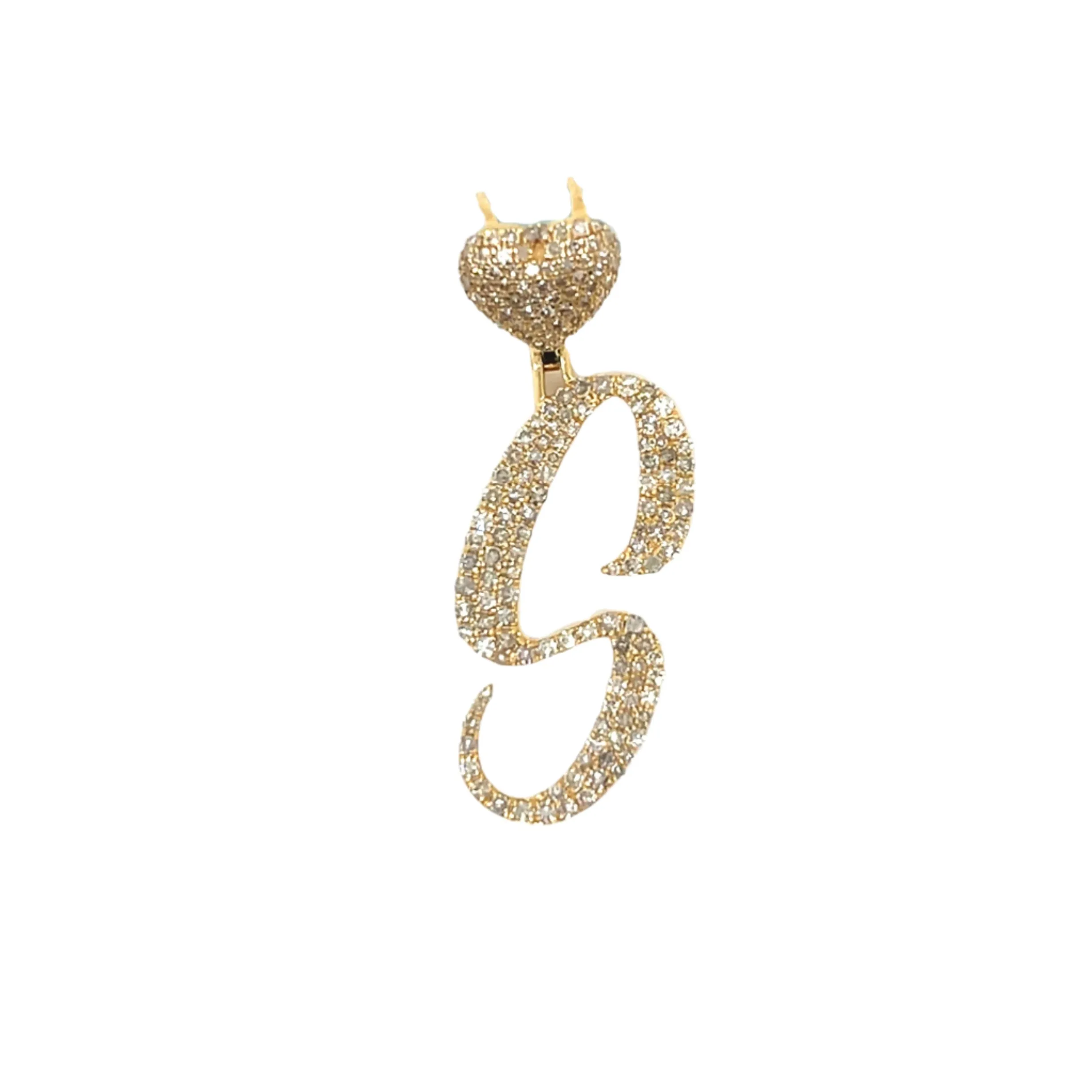 14k Gold Diamond stylized Alphabet letter Heart Bail Icy Charm Pendant - SP16945