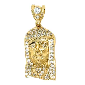 14K Gold Jesus Face Pendant W/ CZ