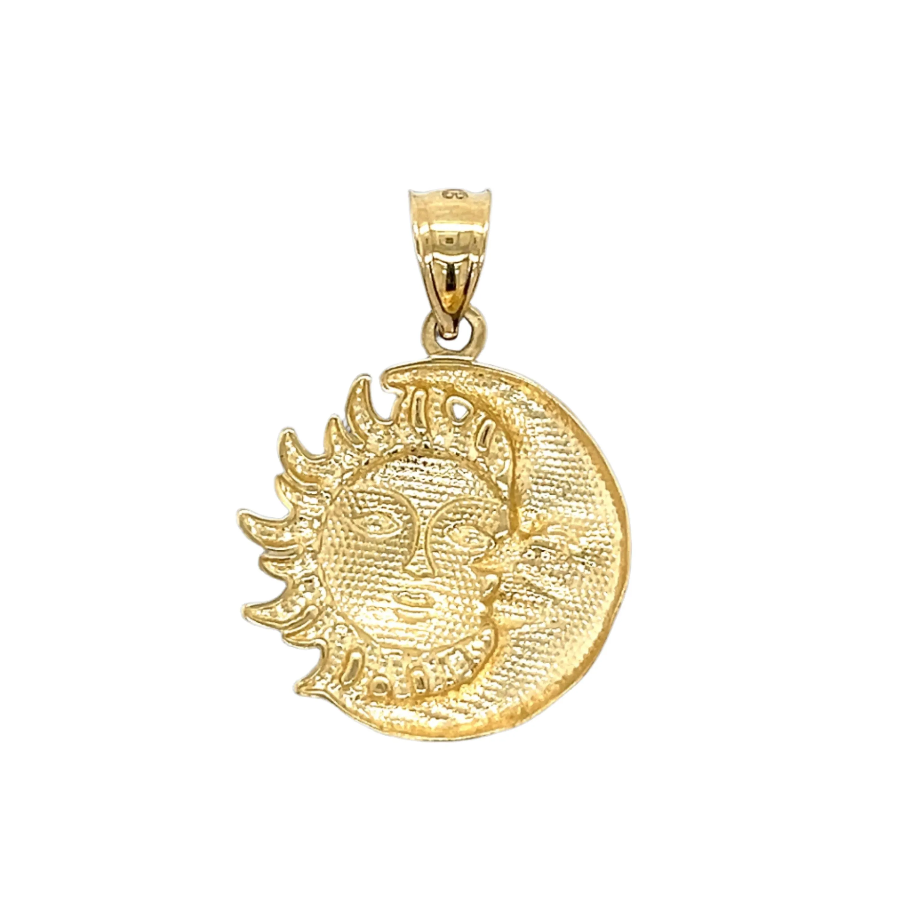 14K Gold Moon & Sun Face Pendant