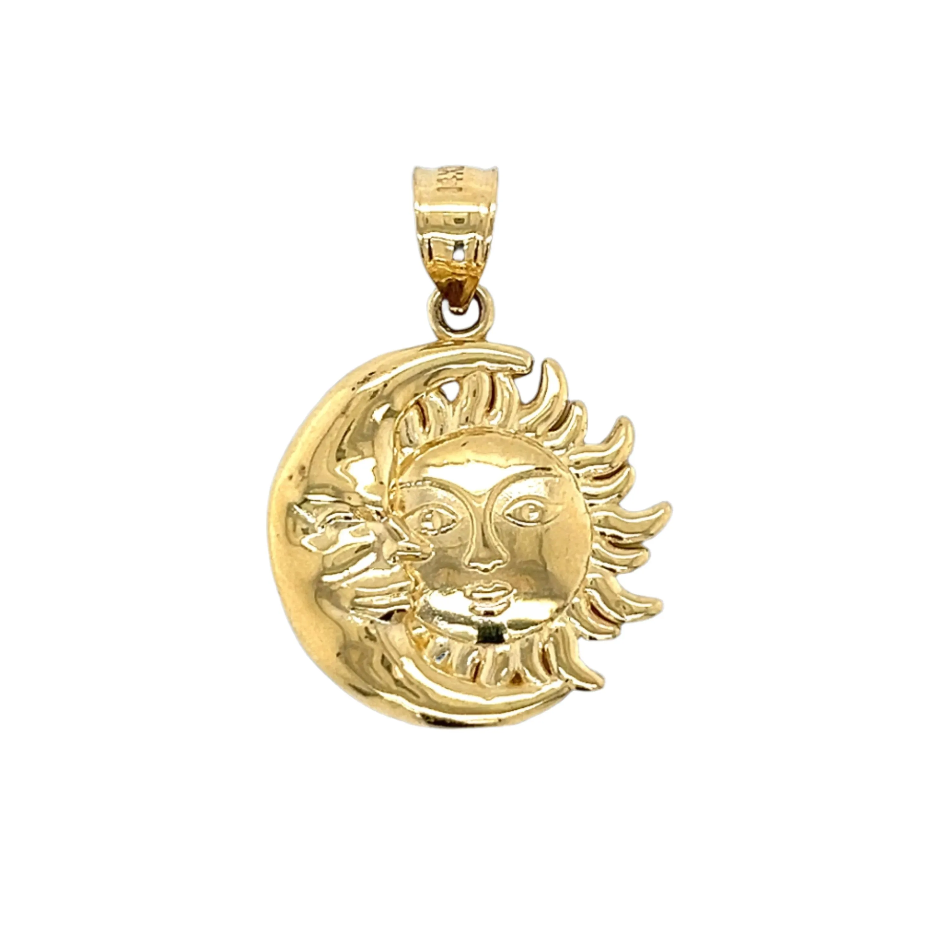 14K Gold Moon & Sun Face Pendant