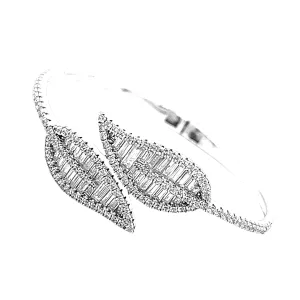 14k Gold Plated over Sterling 925 Leaf Baguette Zirconia Bangle Bracelet