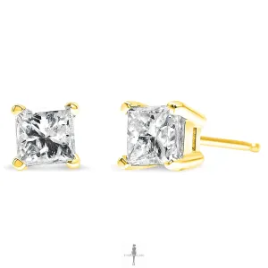 14K Gold Princess-Cut Diamond Earrings