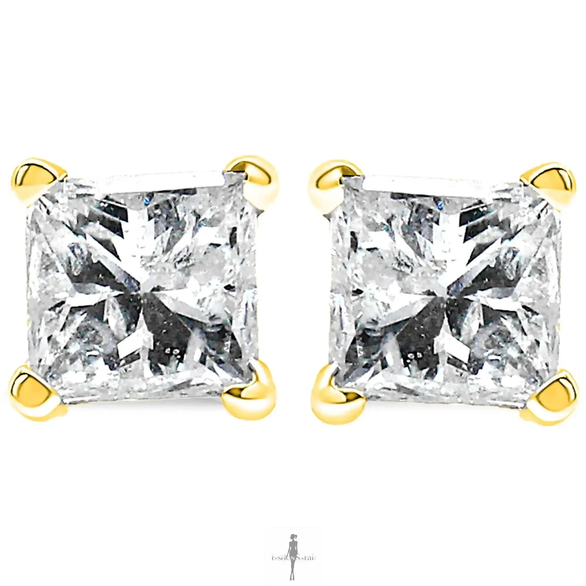 14K Gold Princess-Cut Diamond Earrings
